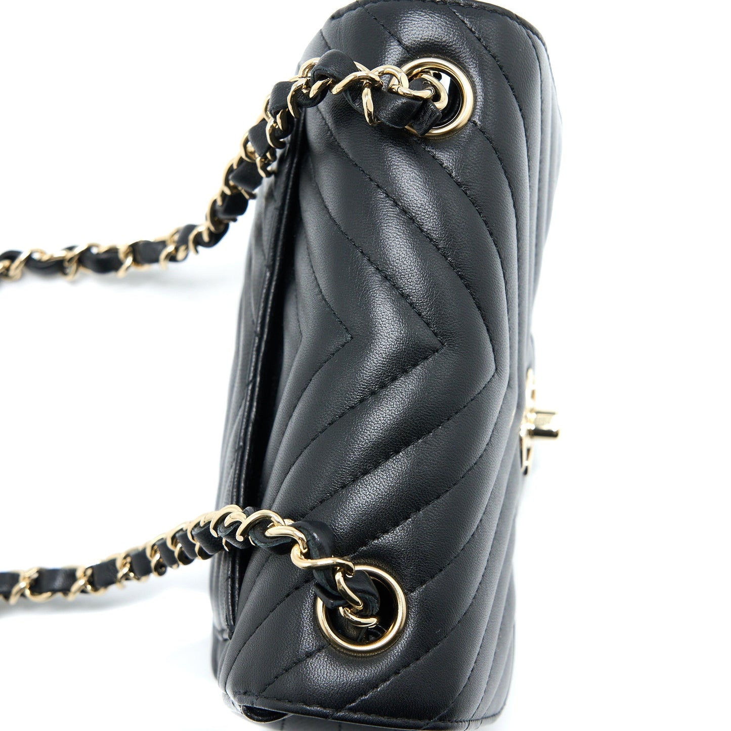 Chanel Mini Square Flap Bag Chevron Lambskin Black L
