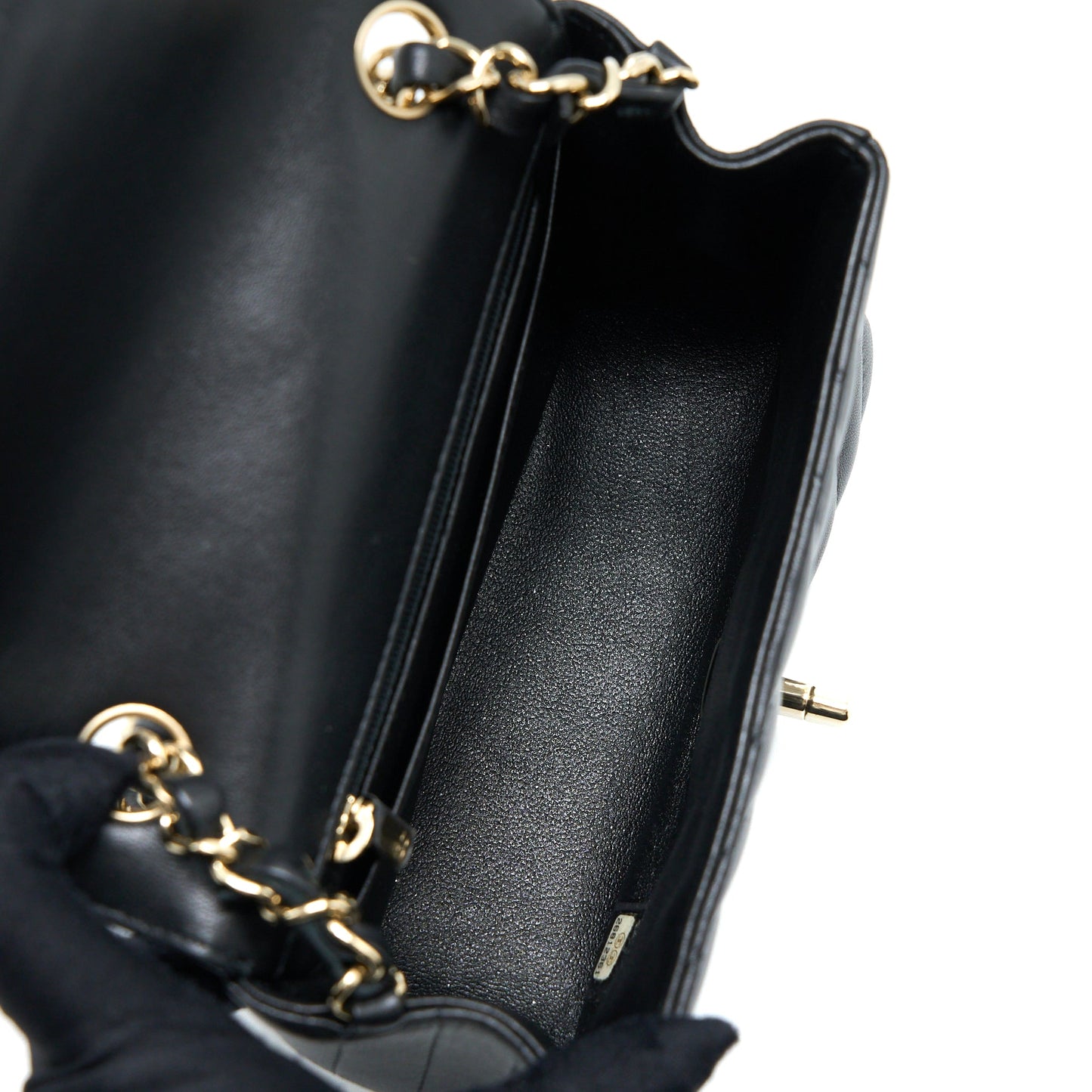 Chanel Mini Square Flap Bag Chevron Lambskin Black L