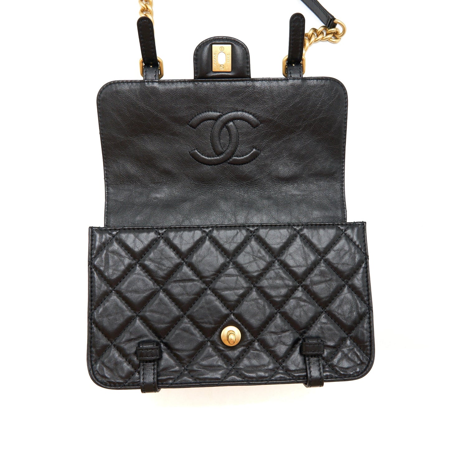Chanel 21B Messenger Bag Calfskin Black