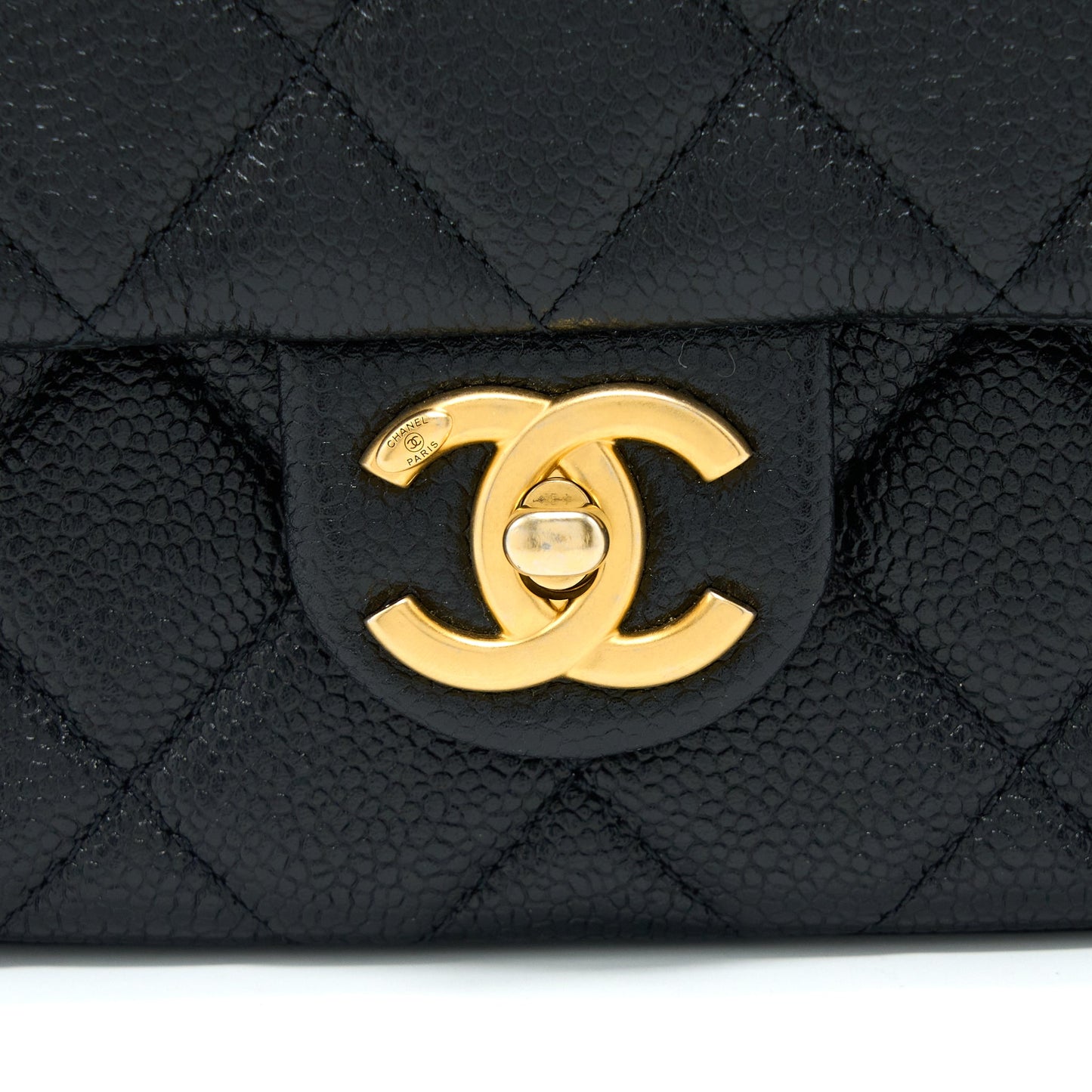 Chanel Quilted Flap Bag with Double Chain Caviar Black Brushed  (Microchip)