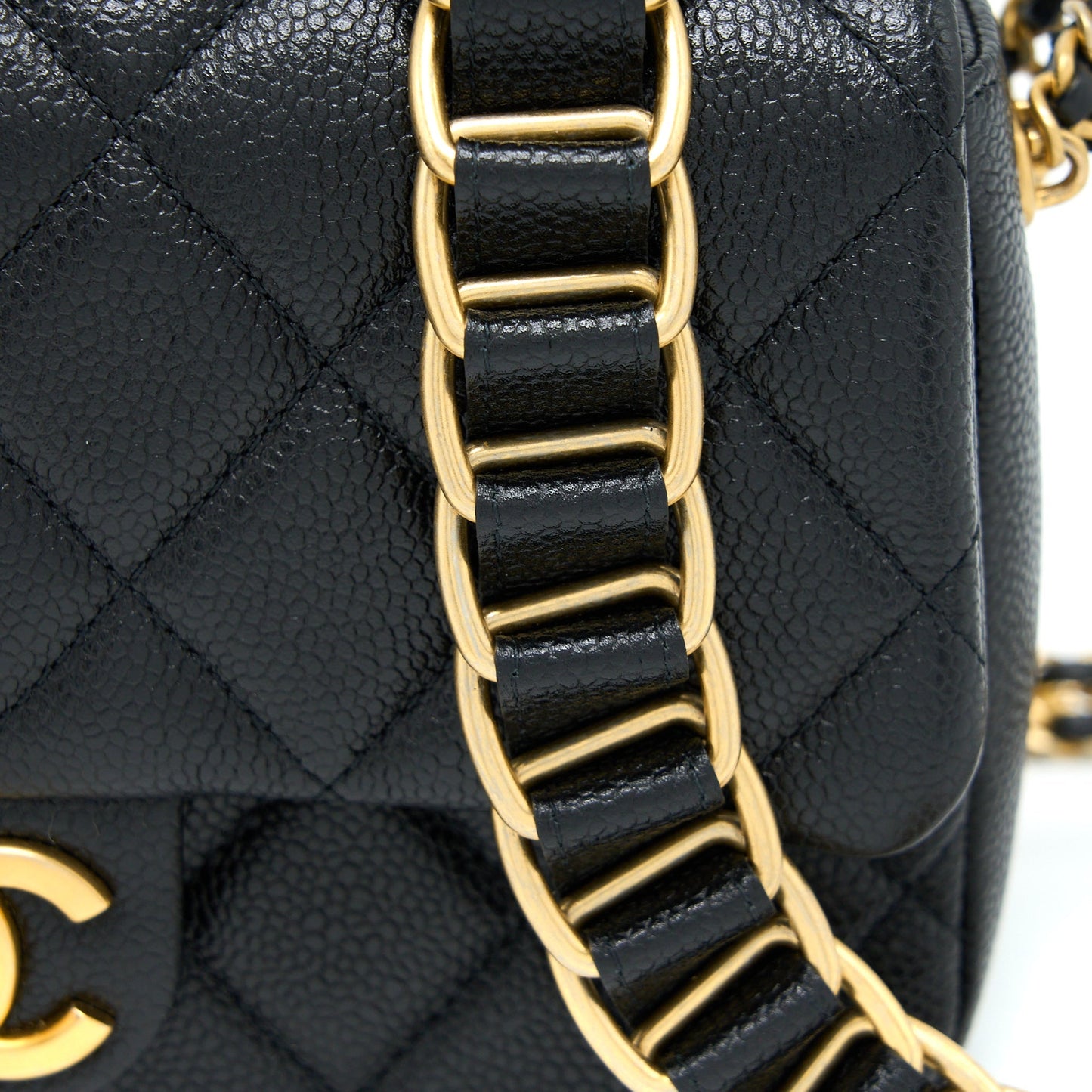 Chanel Quilted Flap Bag with Double Chain Caviar Black Brushed  (Microchip)