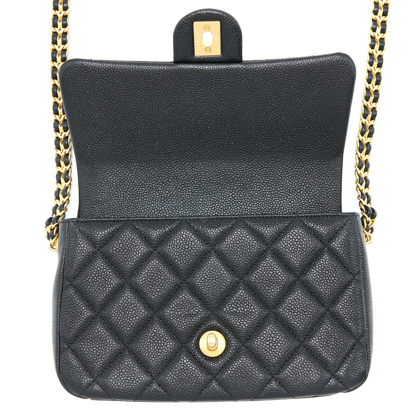 Chanel Quilted Flap Bag with Double Chain Caviar Black Brushed  (Microchip)