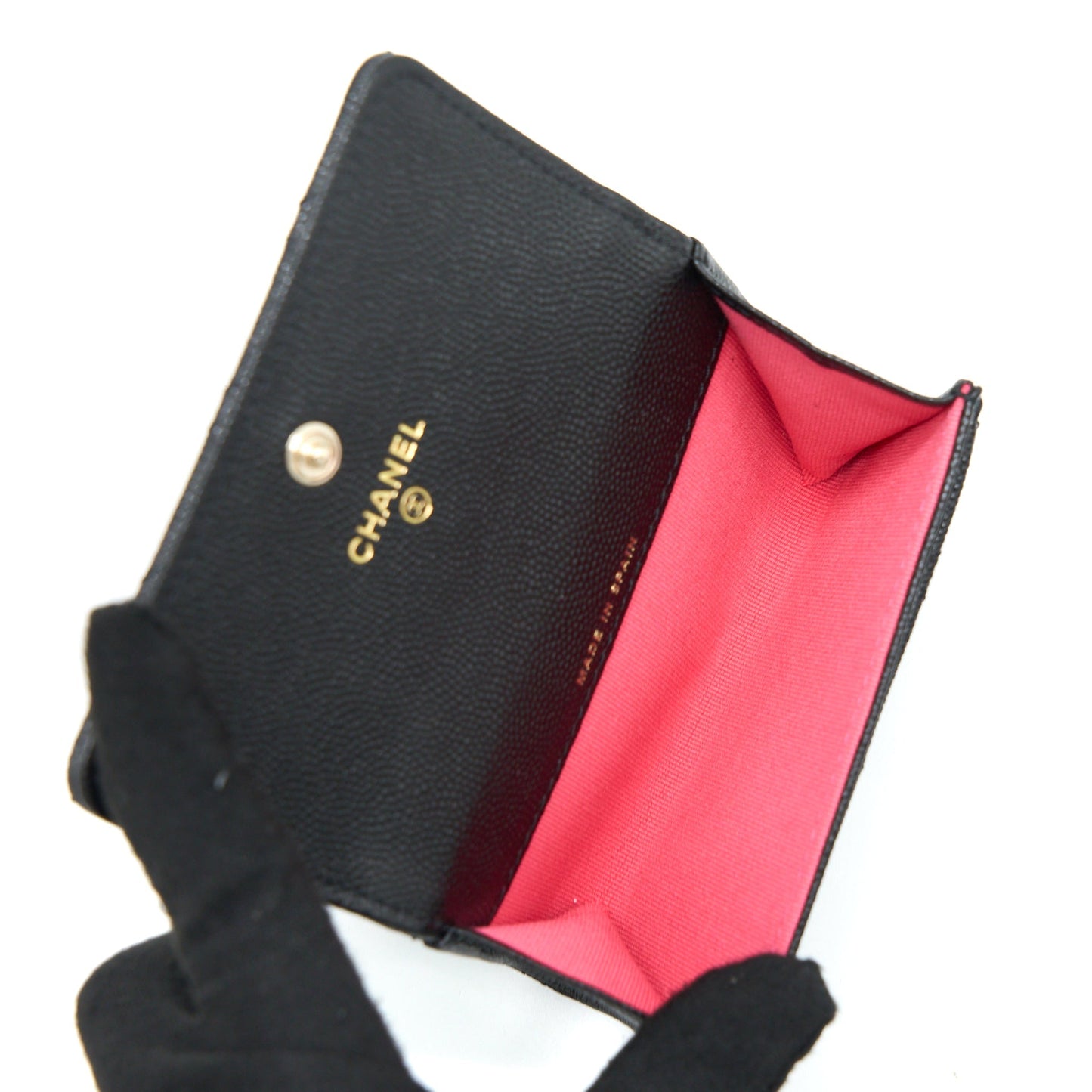 Chanel 23P Detail CC Logo Flap Card Holder Caviar Black L (Microchip)