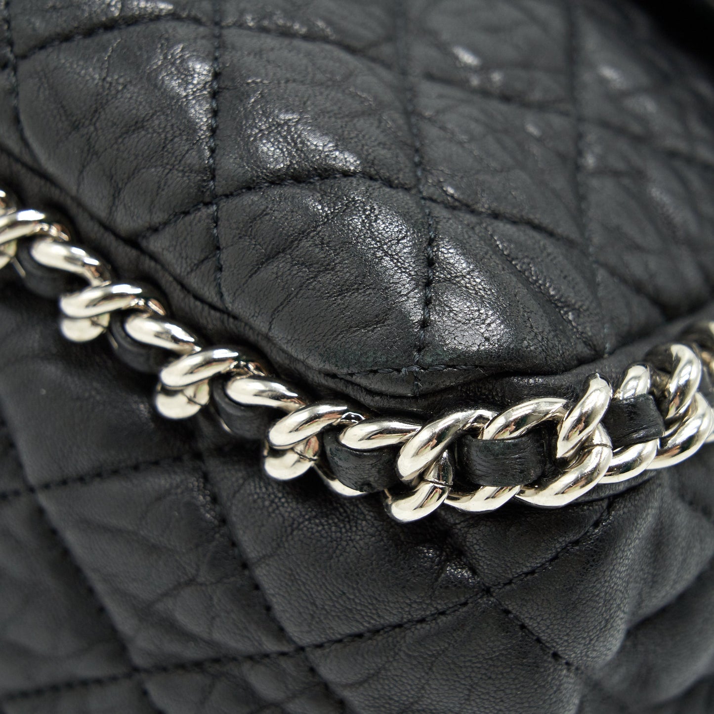 Chanel Quilted Leather With Chain Shoulder Bag XL Black