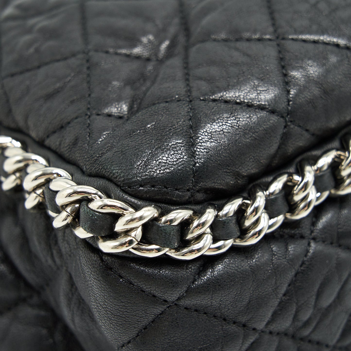 Chanel Quilted Leather With Chain Shoulder Bag XL Black