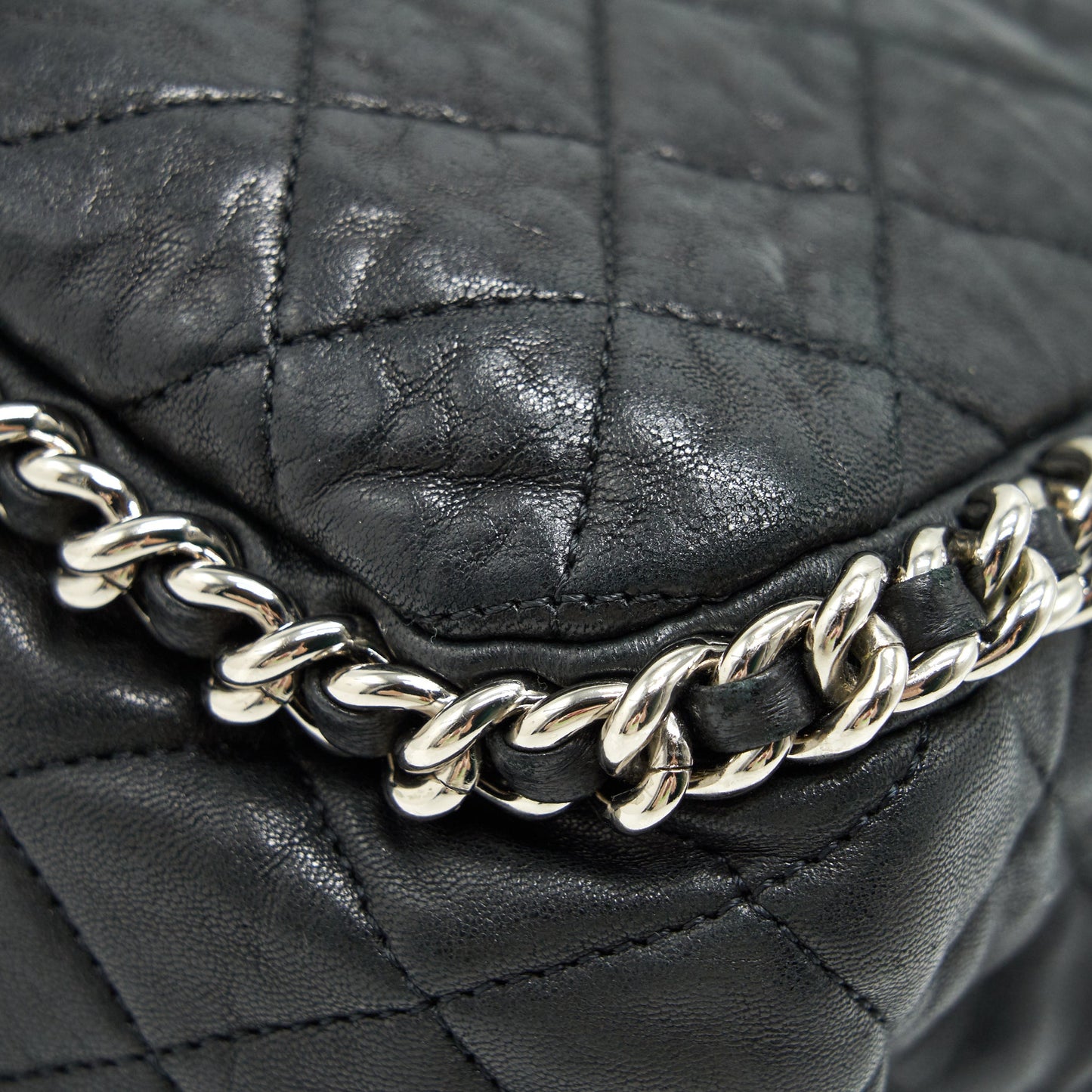 Chanel Quilted Leather With Chain Shoulder Bag XL Black