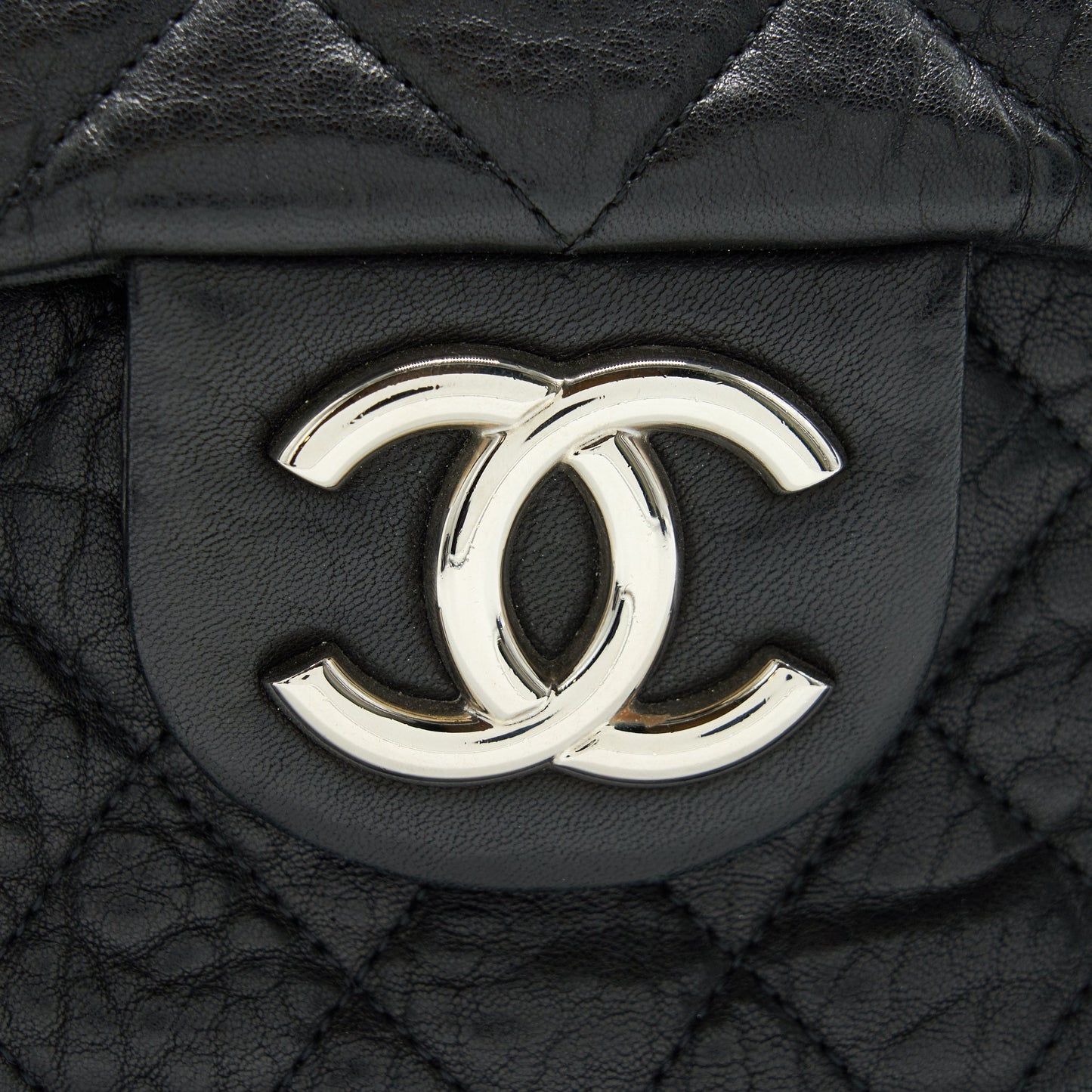 Chanel Quilted Leather With Chain Shoulder Bag XL Black