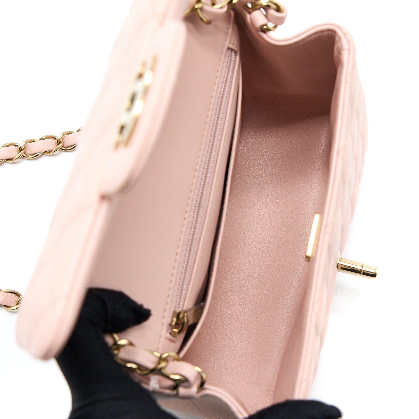 Chanel Mini Square Flap bag Lambskin Light Pink L (Microchip)