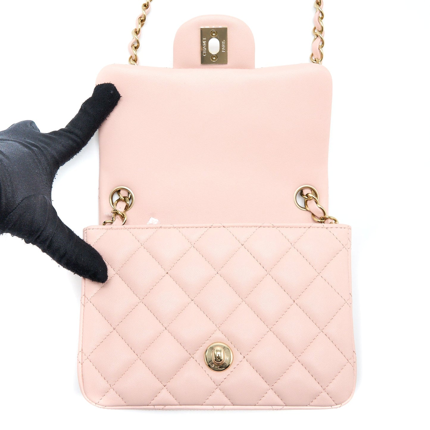 Chanel Mini Square Flap bag Lambskin Light Pink L (Microchip)