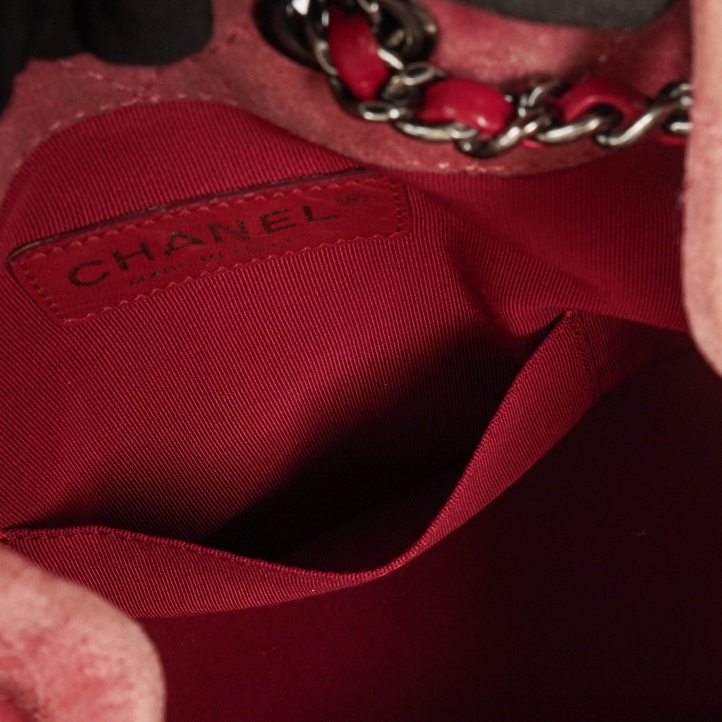 Chanel Quilted Suede Small Gabrielle Bucket Bag With Gold-Tone, Silver And Aged Silver Hardware