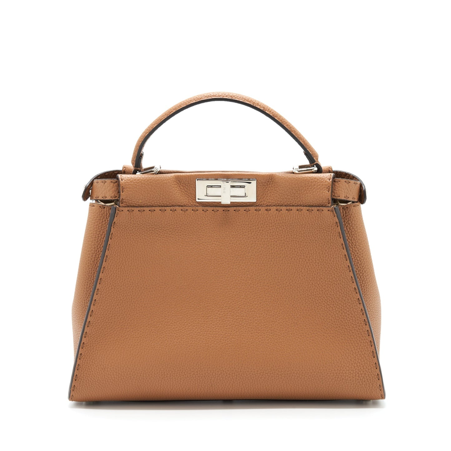 Fendi Medium Peekaboo Tote Purse Grained Calfskin Caramel