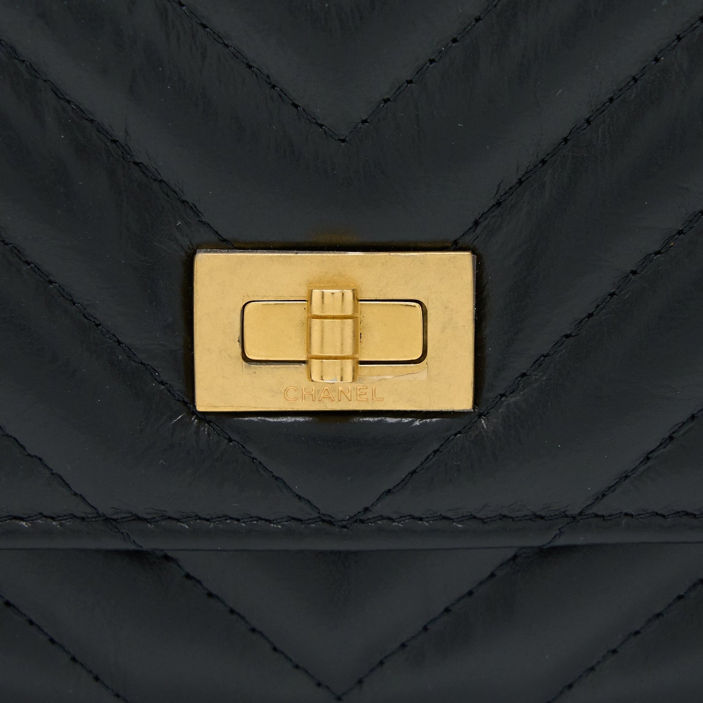Chanel 2.55 Reissue Wallet On Chain Chevron Aged Calfskin Black Brushed  (Microchip)