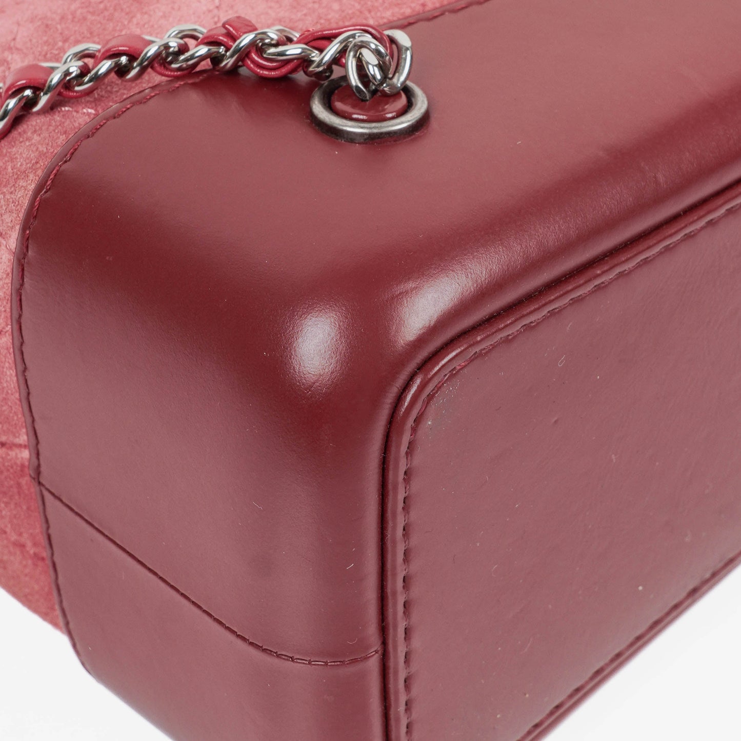 Chanel Quilted Suede Small Gabrielle Bucket Bag With Gold-Tone, Silver And Aged Silver Hardware