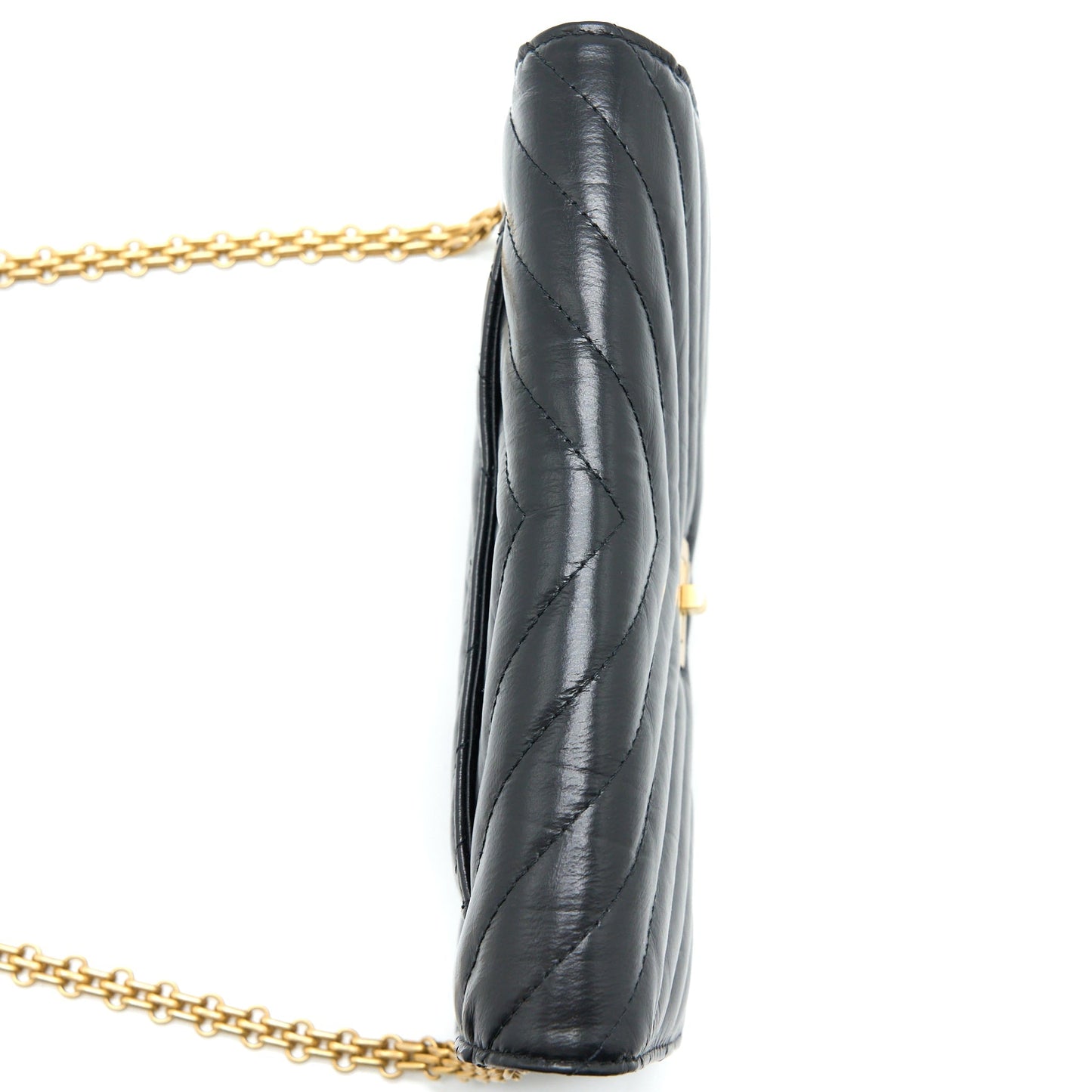 Chanel 2.55 Reissue Wallet On Chain Chevron Aged Calfskin Black Brushed  (Microchip)