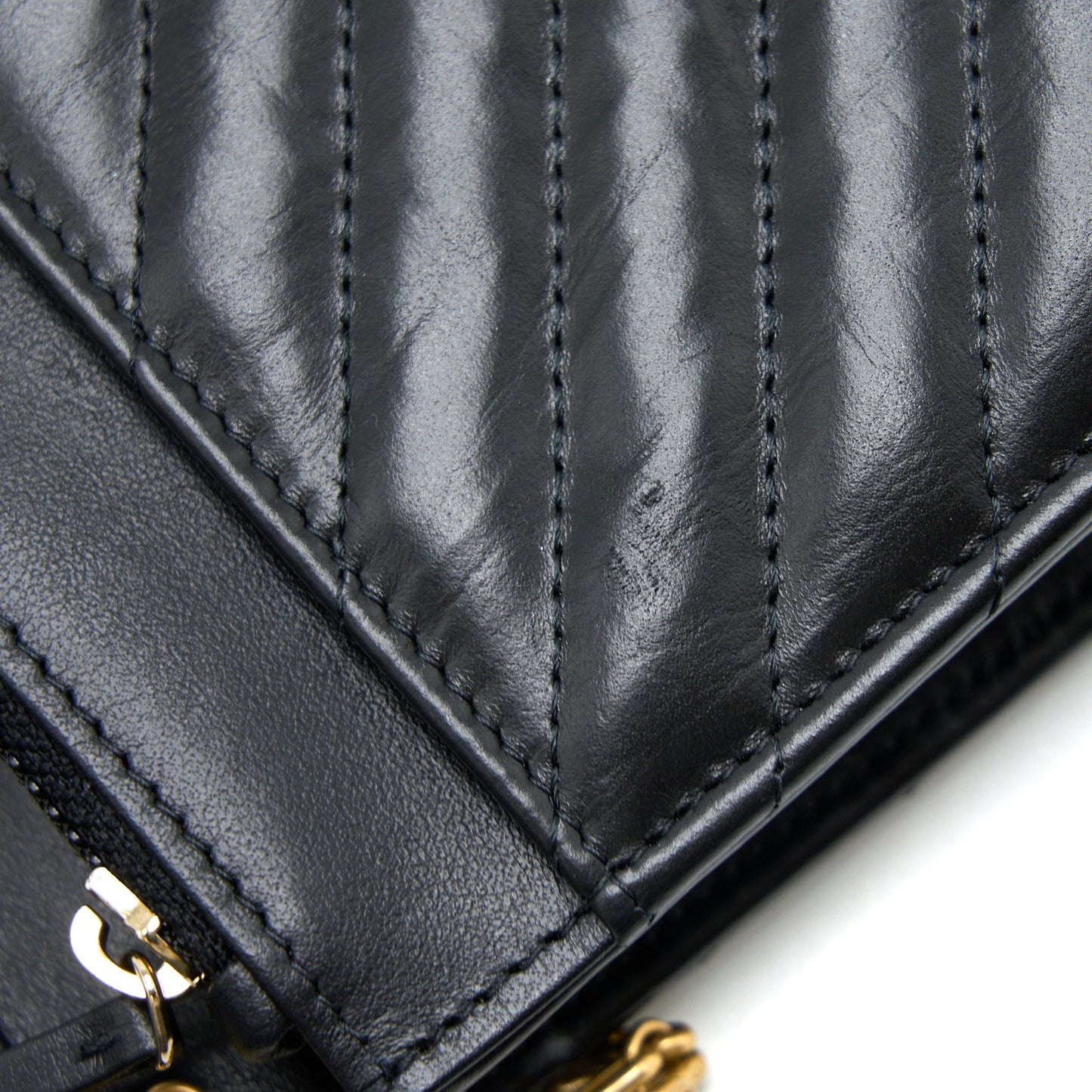Chanel 2.55 Reissue Wallet On Chain Chevron Aged Calfskin Black Brushed  (Microchip)