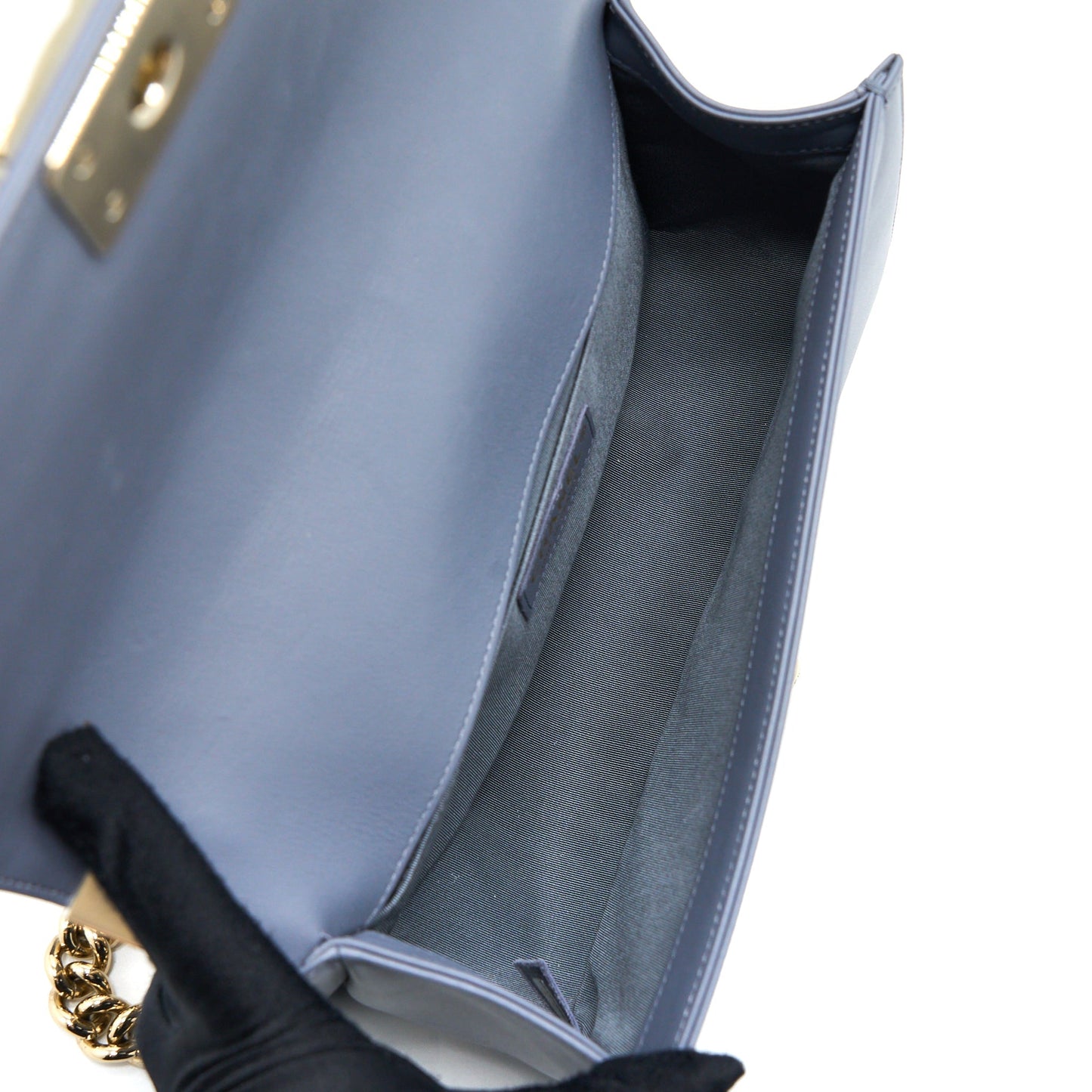 Chanel Medium Boy Bag Chevron Calfskin Grey L