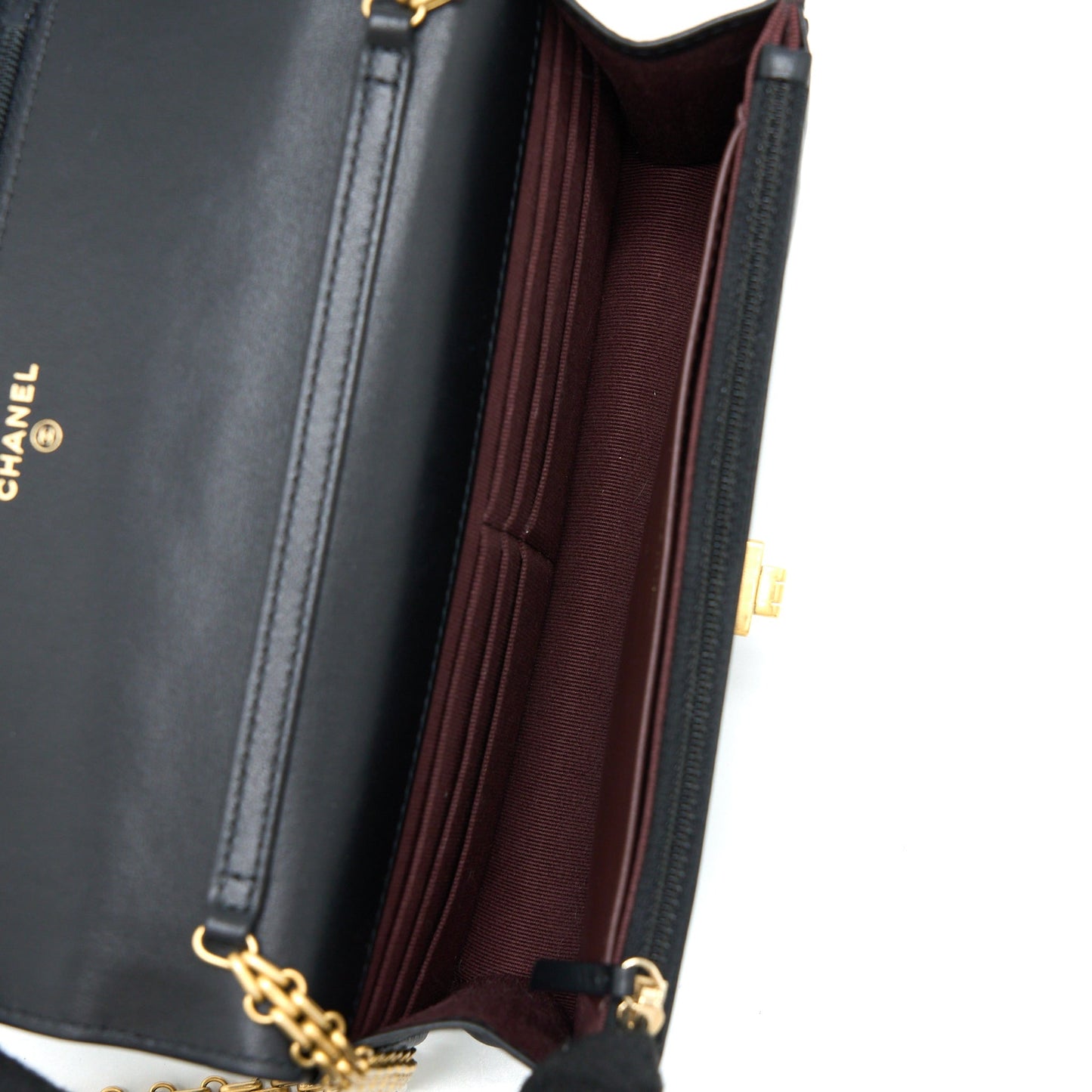 Chanel 2.55 Reissue Wallet On Chain Chevron Aged Calfskin Black Brushed  (Microchip)