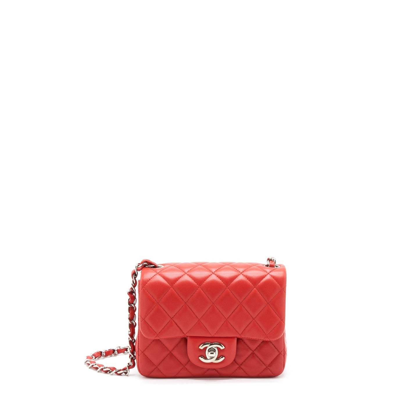 Chanel Mini Square Flap Bag Lambskin Red