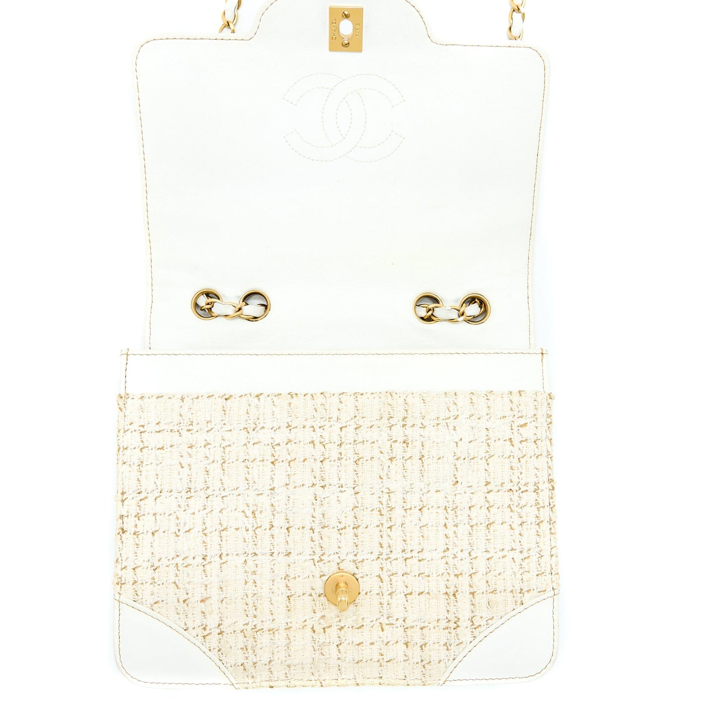 Chanel  Flap Bag Tweed / Leather White