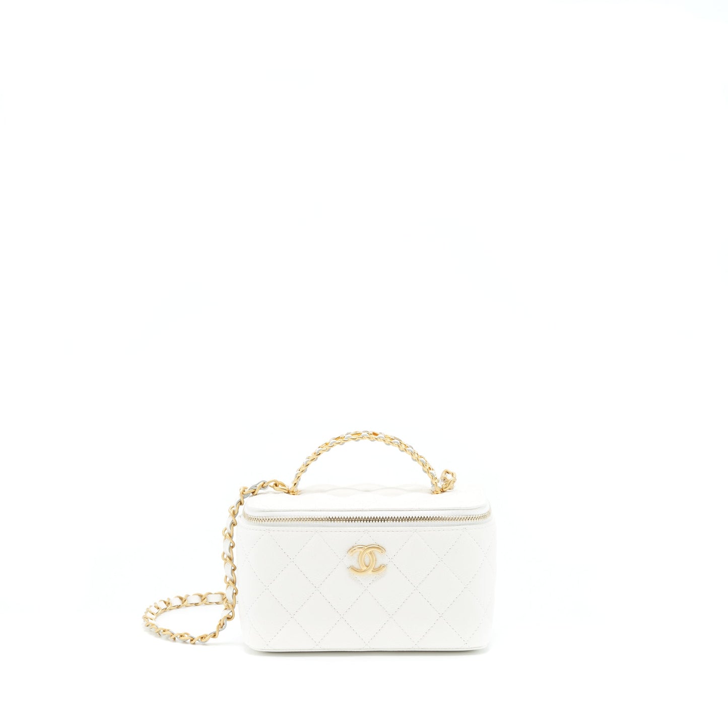 Chanel 22S Logo Top Handle Long Vanity Caviar White