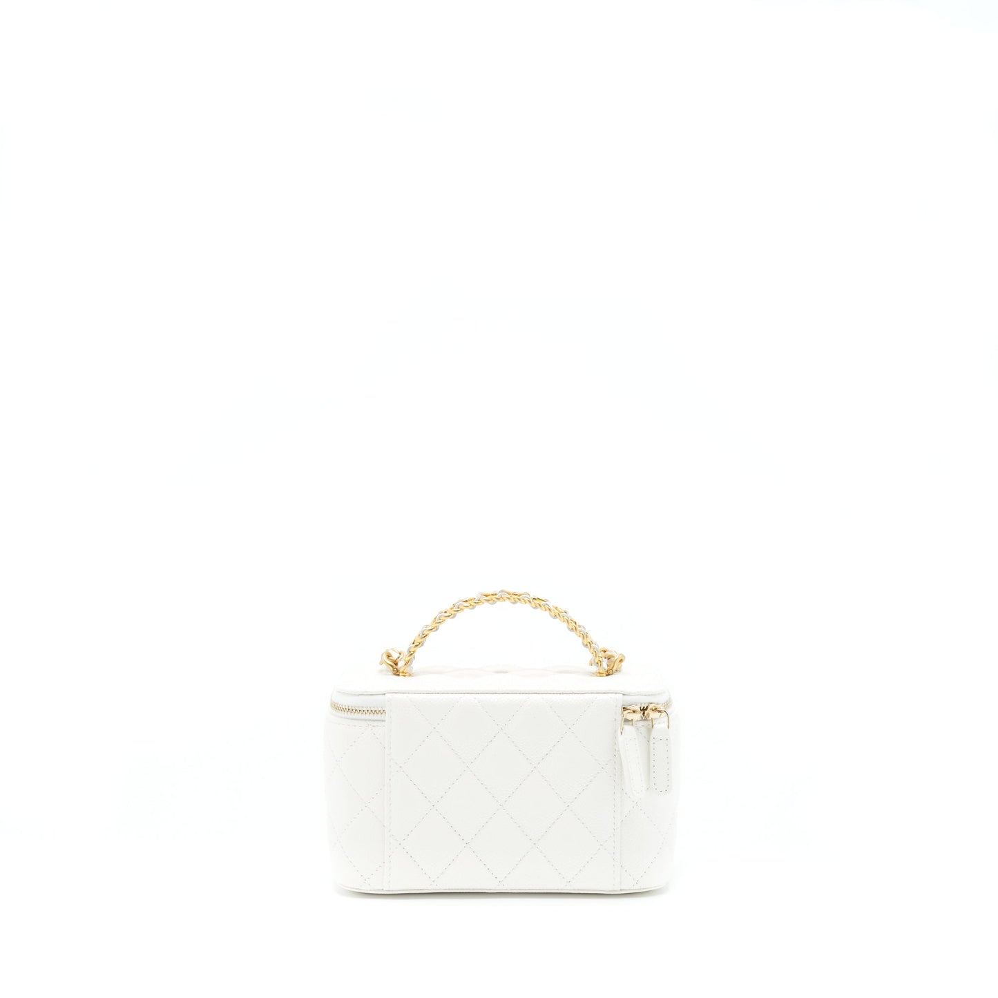 Chanel 22S Logo Top Handle Long Vanity Caviar White