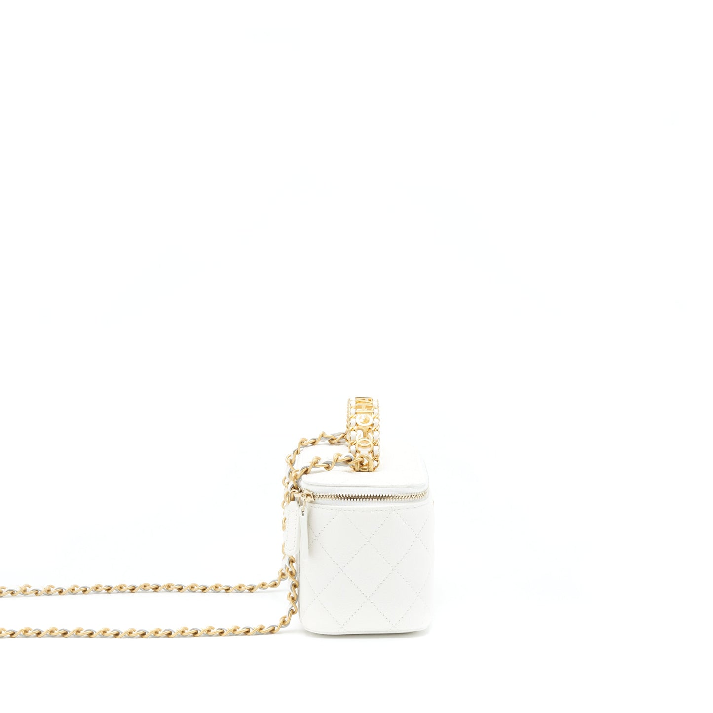 Chanel 22S Logo Top Handle Long Vanity Caviar White
