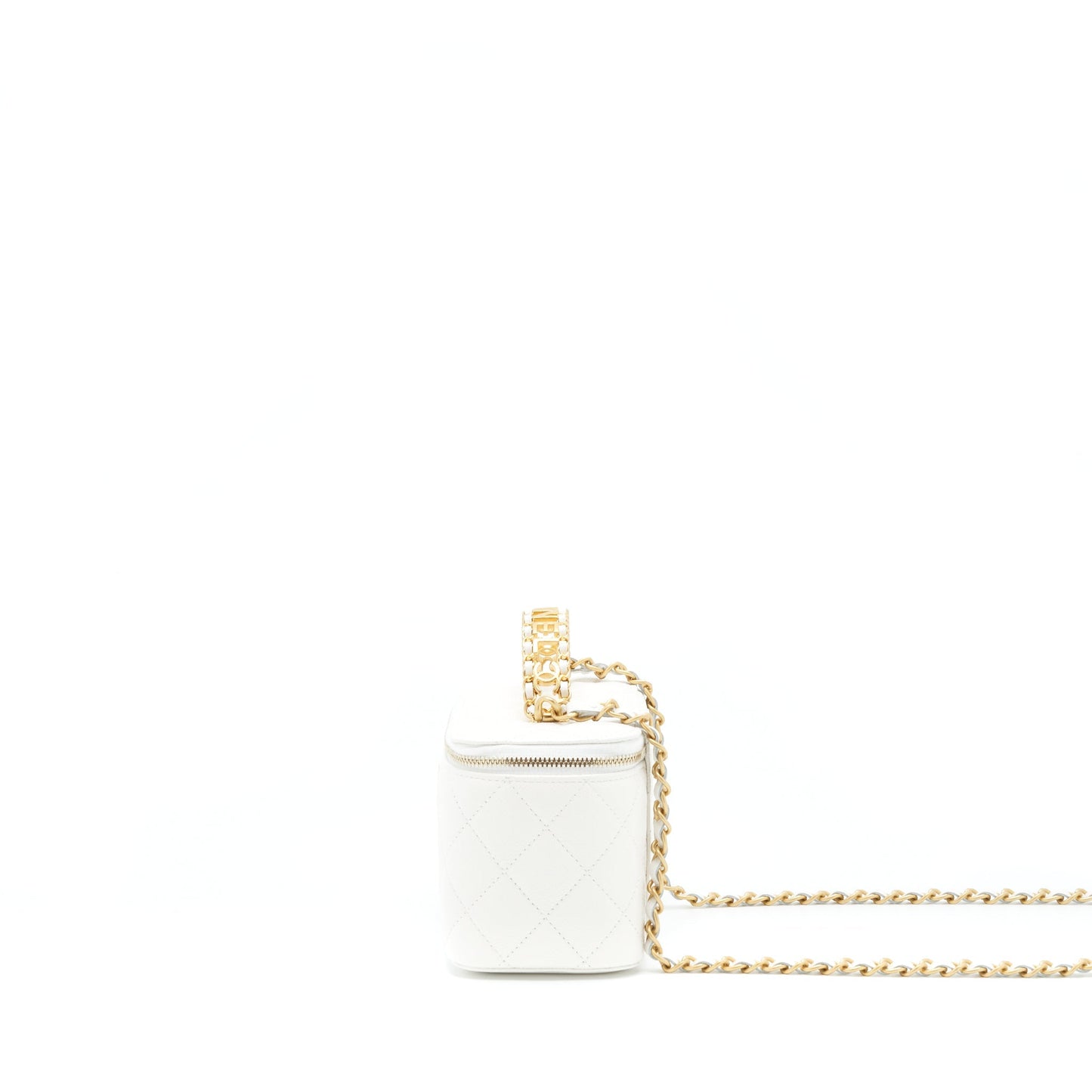 Chanel 22S Logo Top Handle Long Vanity Caviar White