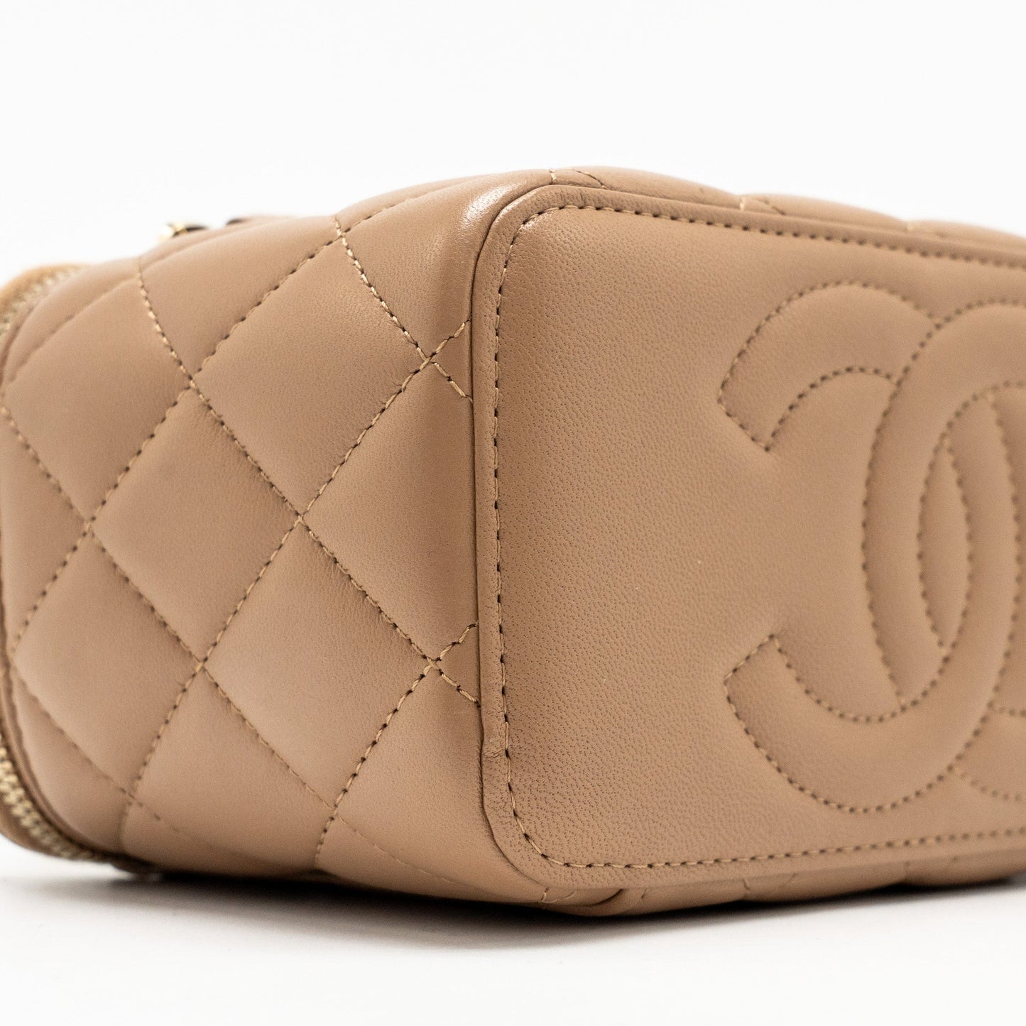 Chanel Top Handle Long Vanity with Chain Lambskin Dark Beige  (Microchip)