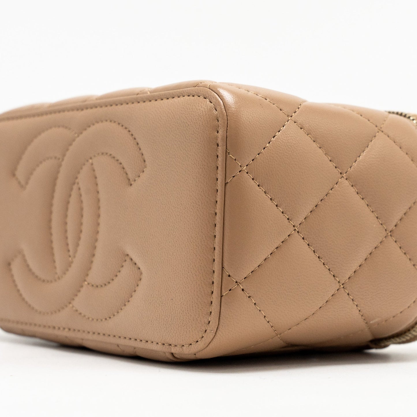 Chanel Top Handle Long Vanity with Chain Lambskin Dark Beige  (Microchip)