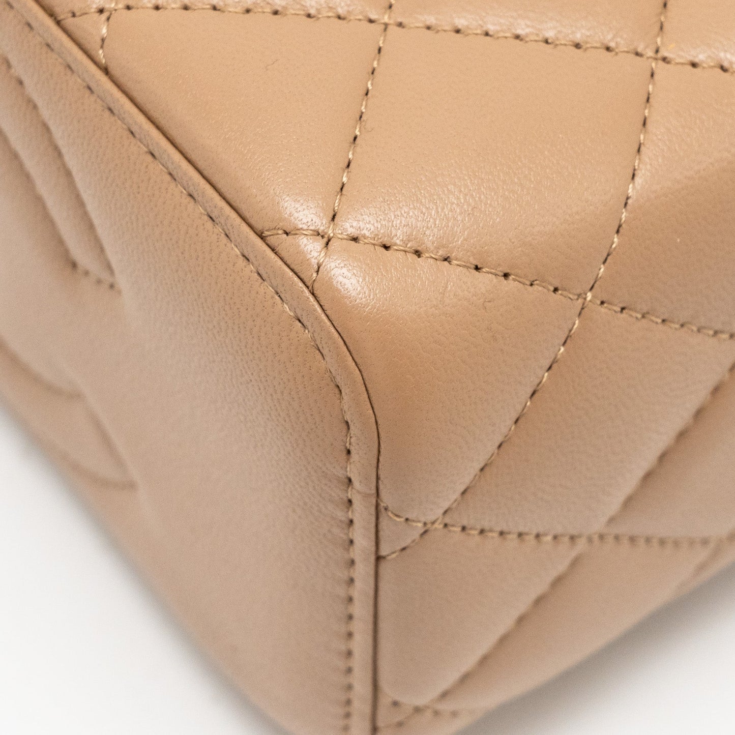Chanel Top Handle Long Vanity with Chain Lambskin Dark Beige  (Microchip)