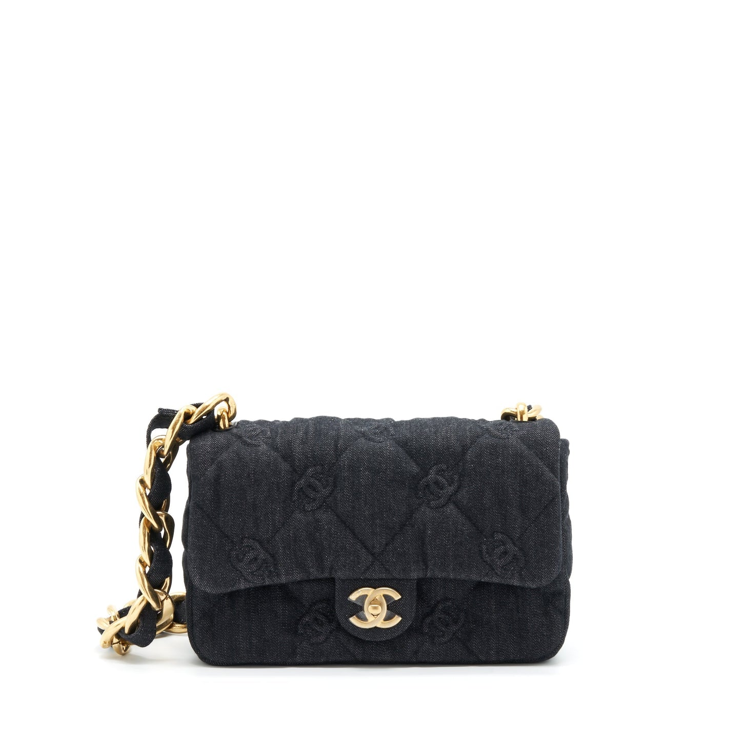 Chanel 22s Small Denim CC Logo Shoulder Bag