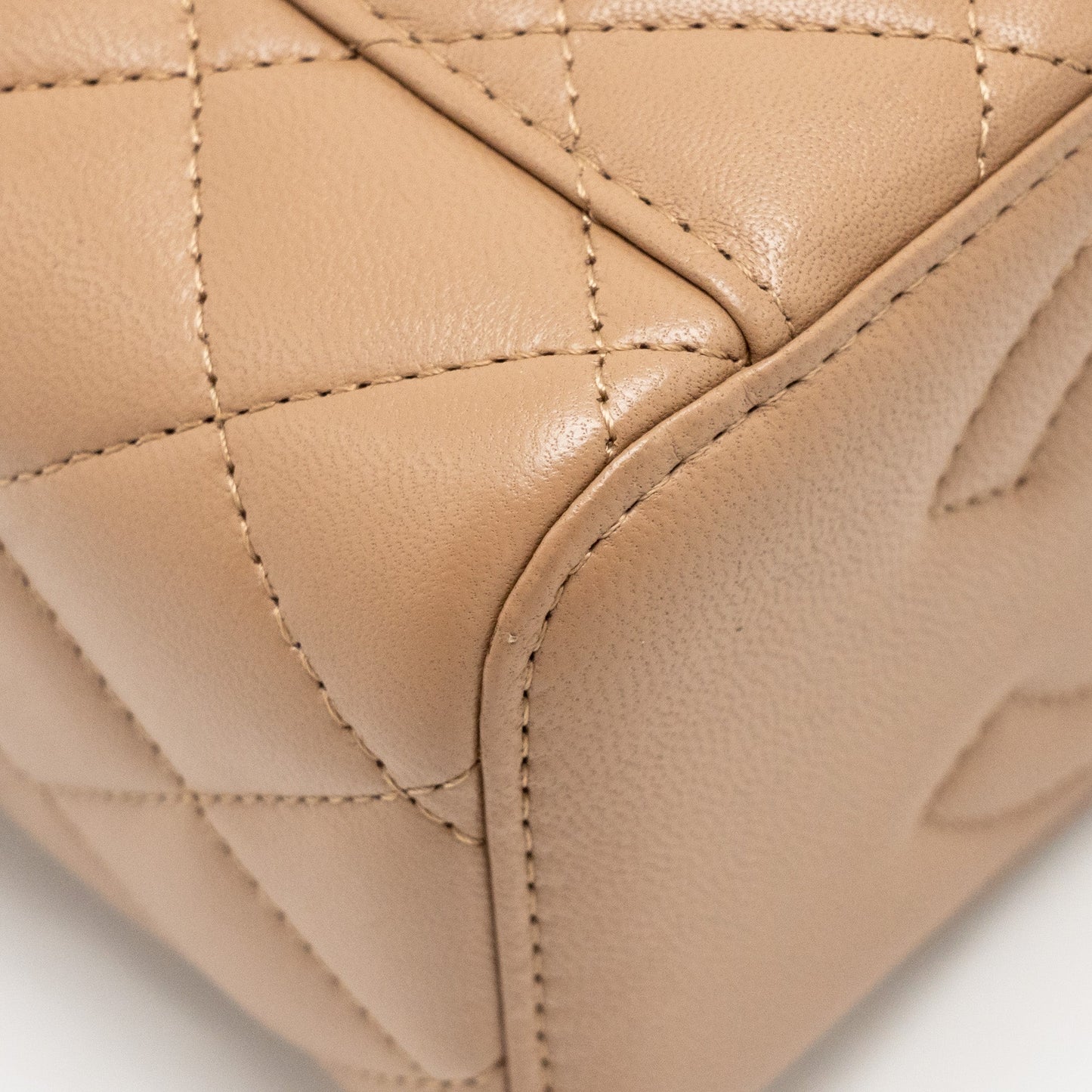 Chanel Top Handle Long Vanity with Chain Lambskin Dark Beige  (Microchip)