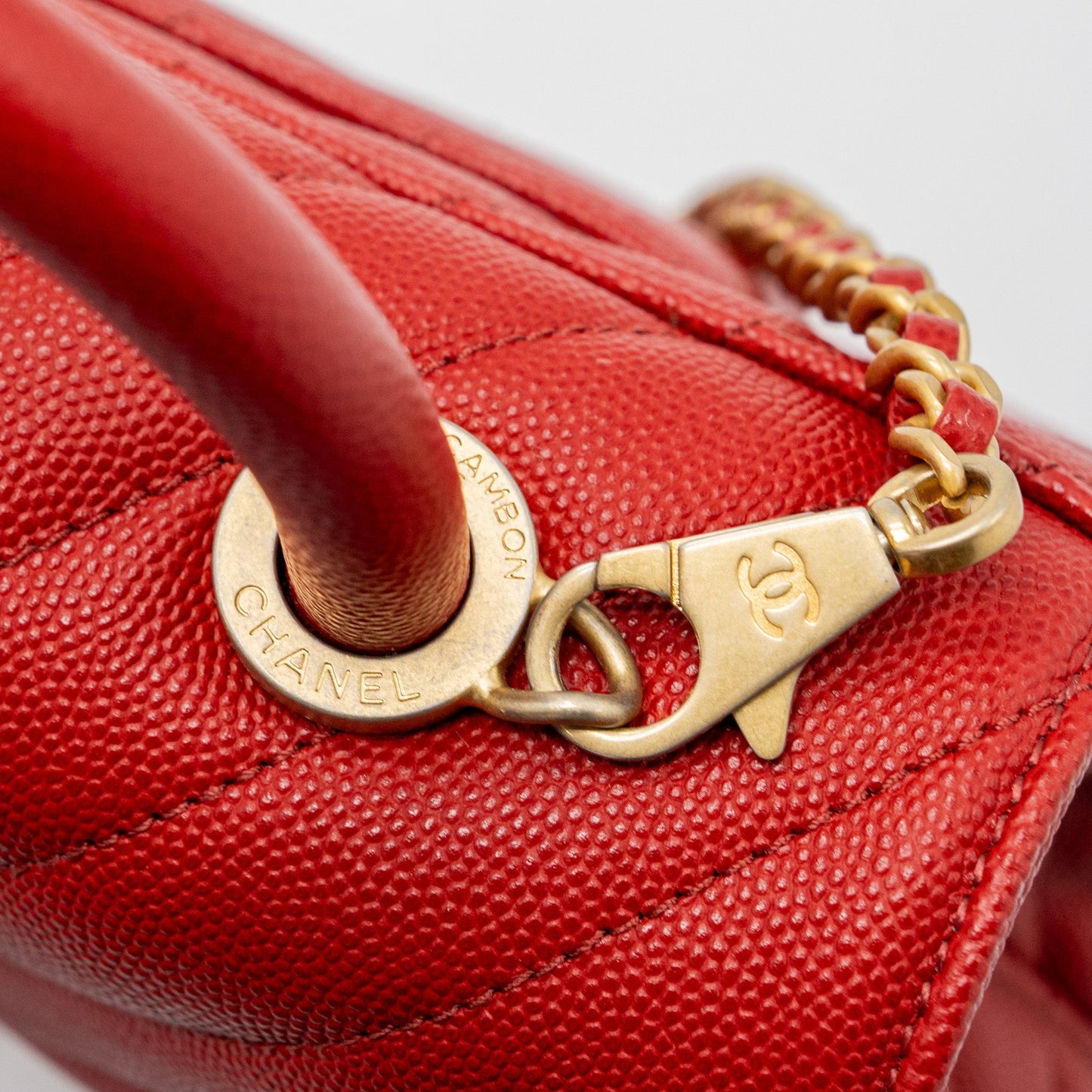 Chanel Small Coco Handle Chevron Caviar Red Brushed