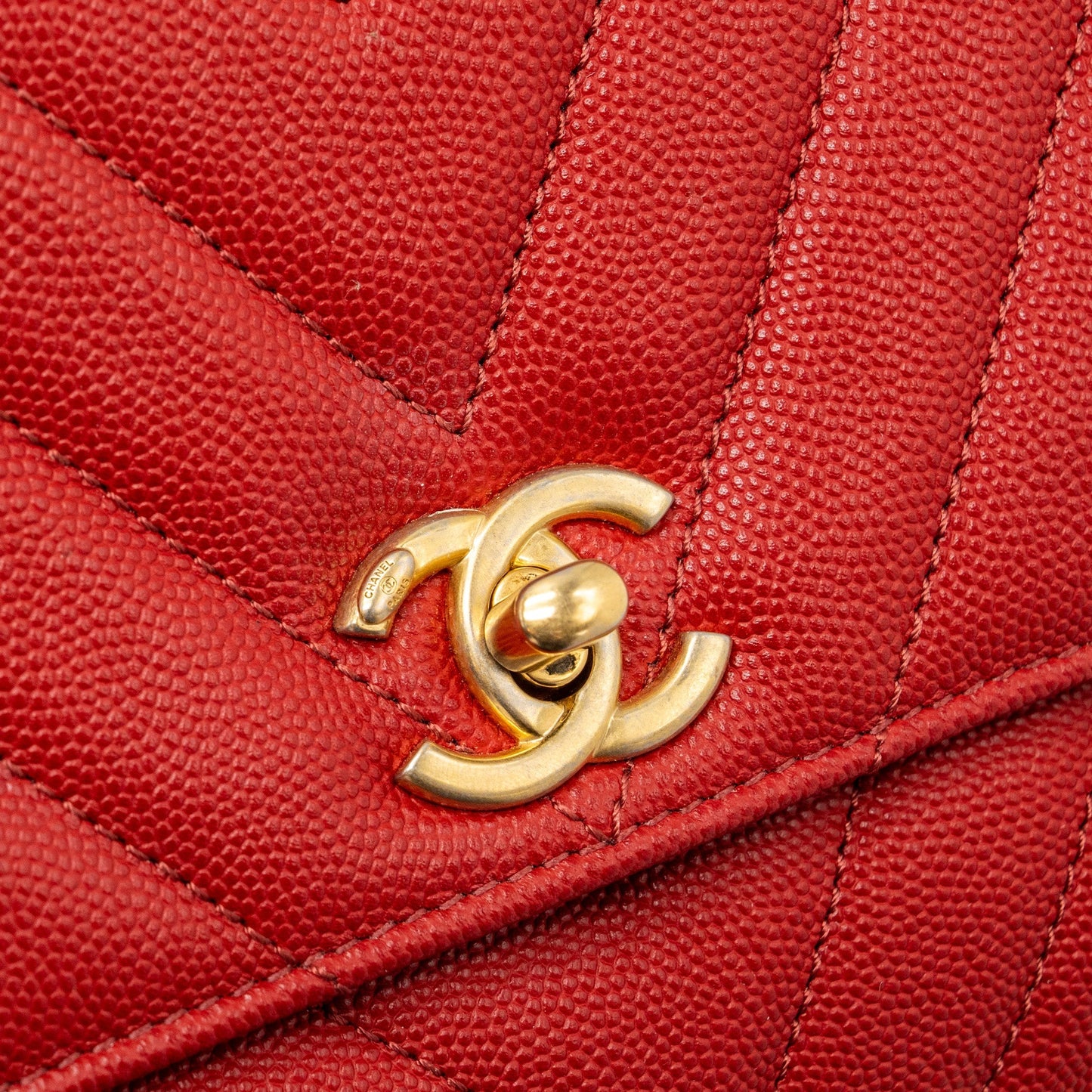 Chanel Small Coco Handle Chevron Caviar Red Brushed