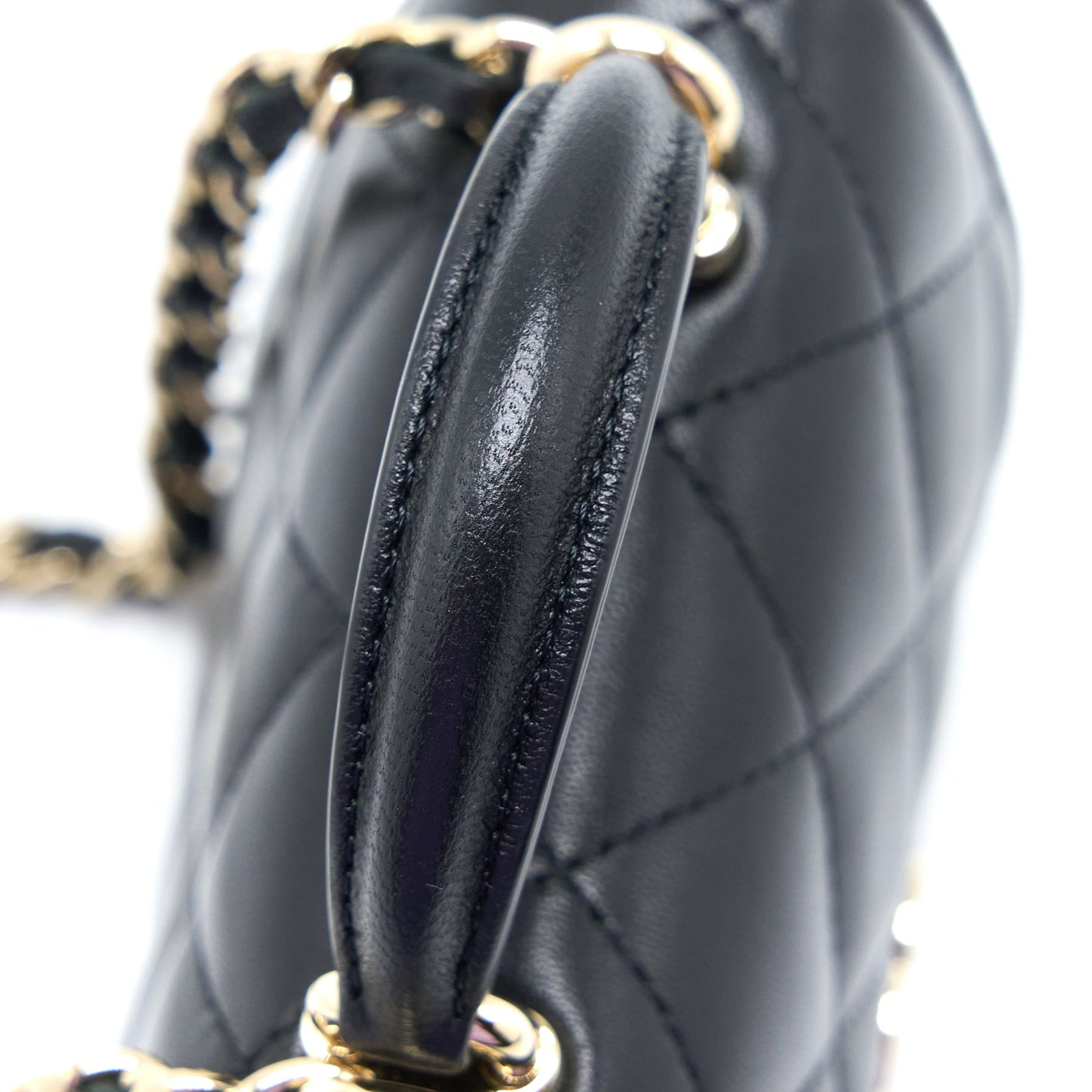 Chanel Top Handle Mini Flap Chain Bag Lambskin Black L