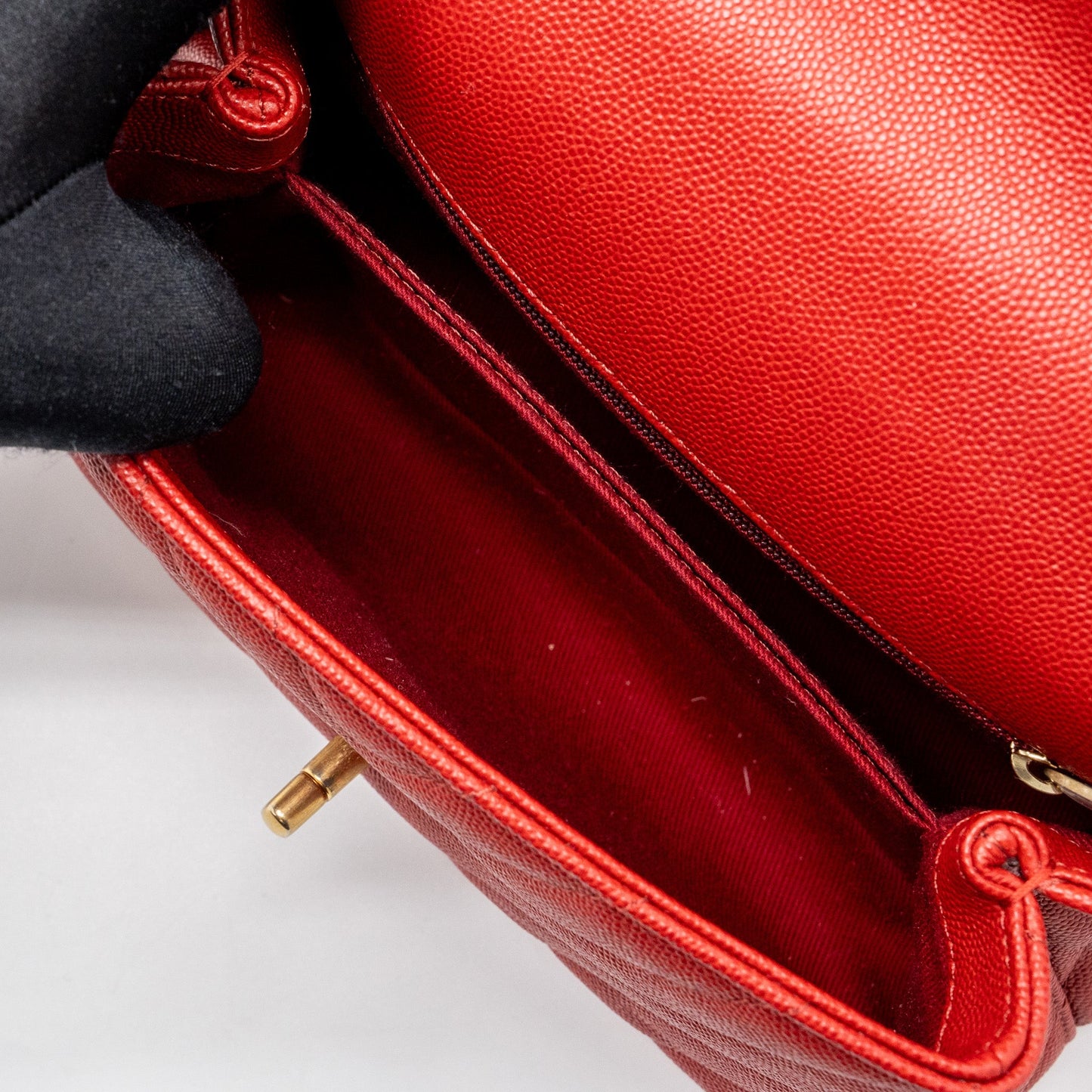 Chanel Small Coco Handle Chevron Caviar Red Brushed