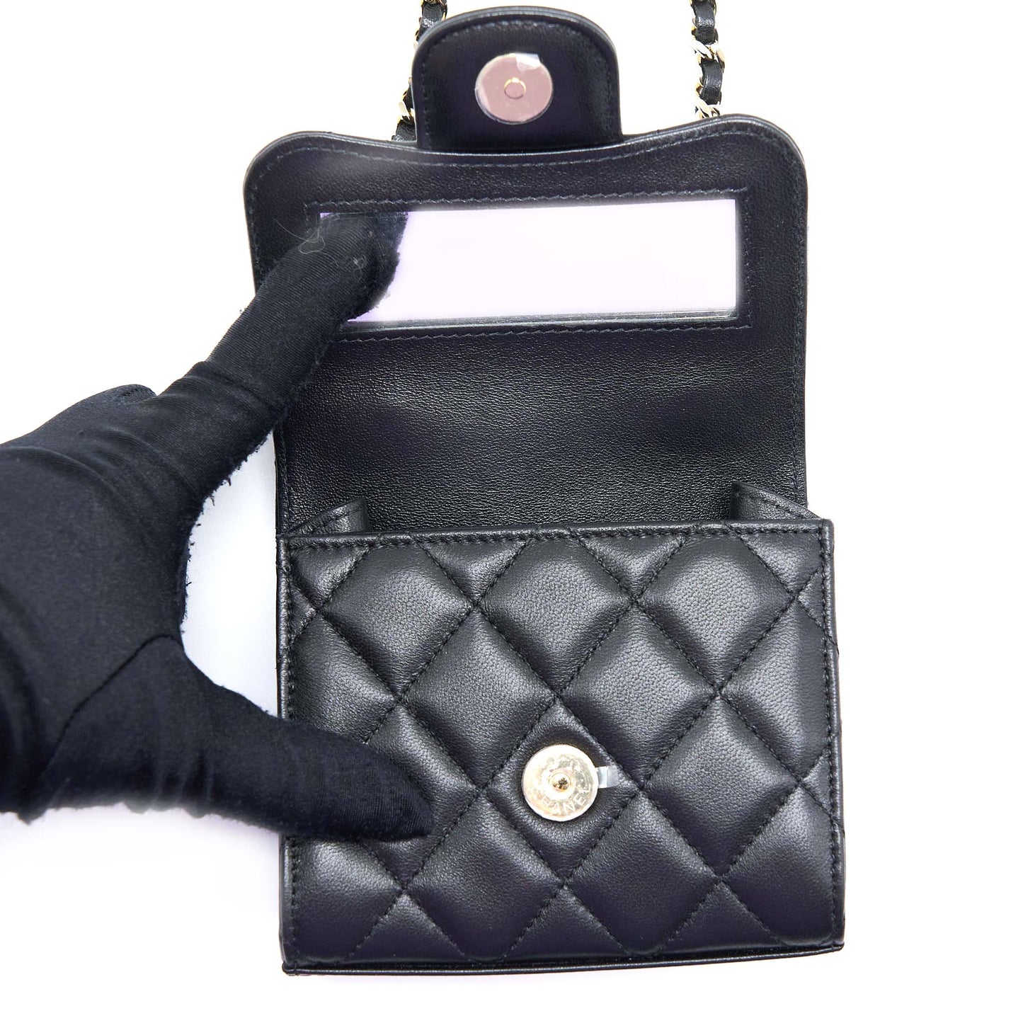 Chanel Top Handle Mini Flap Chain Bag Lambskin Black L