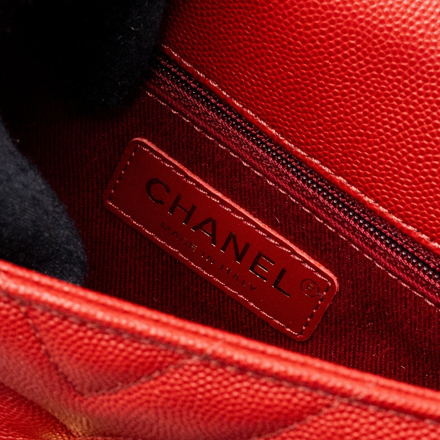 Chanel Small Coco Handle Chevron Caviar Red Brushed
