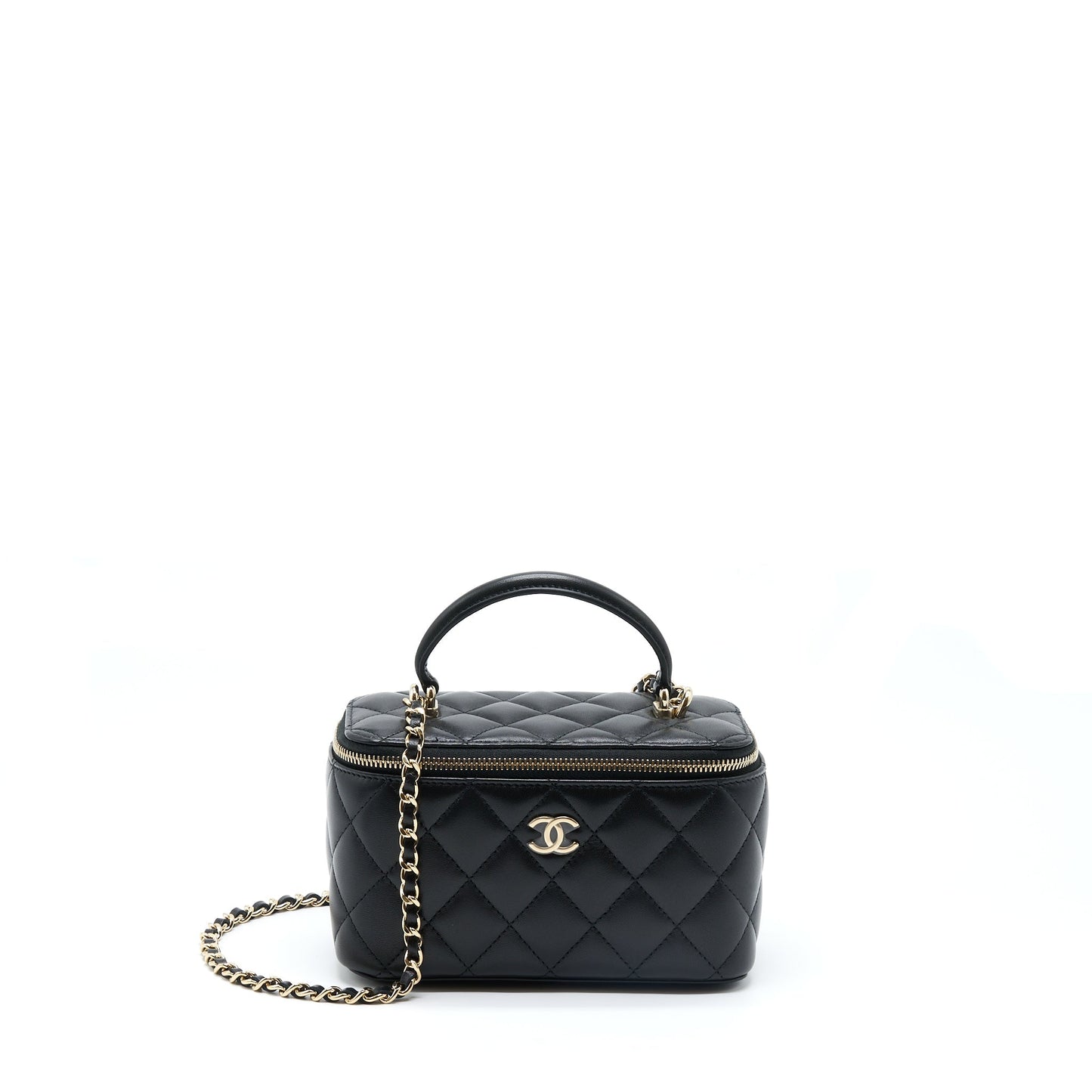 Chanel 22A Top Handle Long Vanity With Chain Lambskin Black L (New Version)