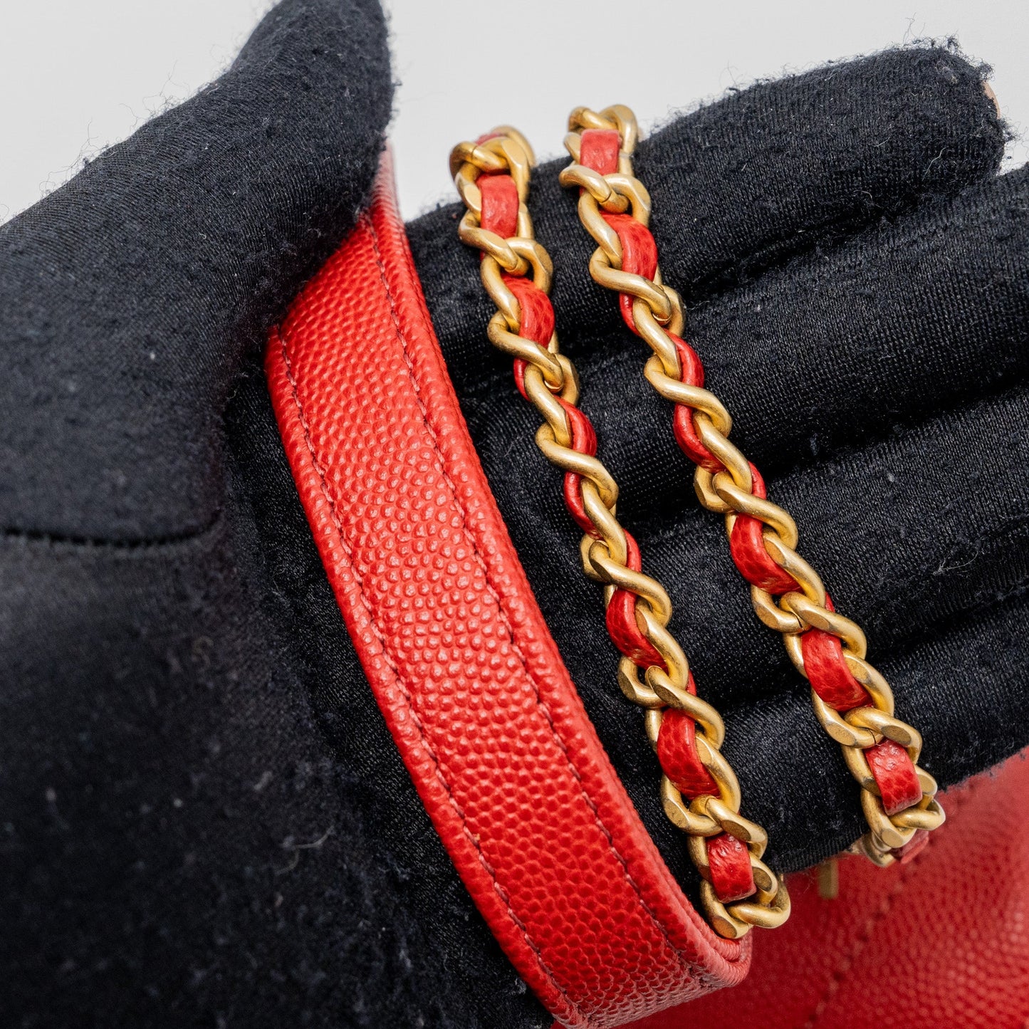 Chanel Small Coco Handle Chevron Caviar Red Brushed