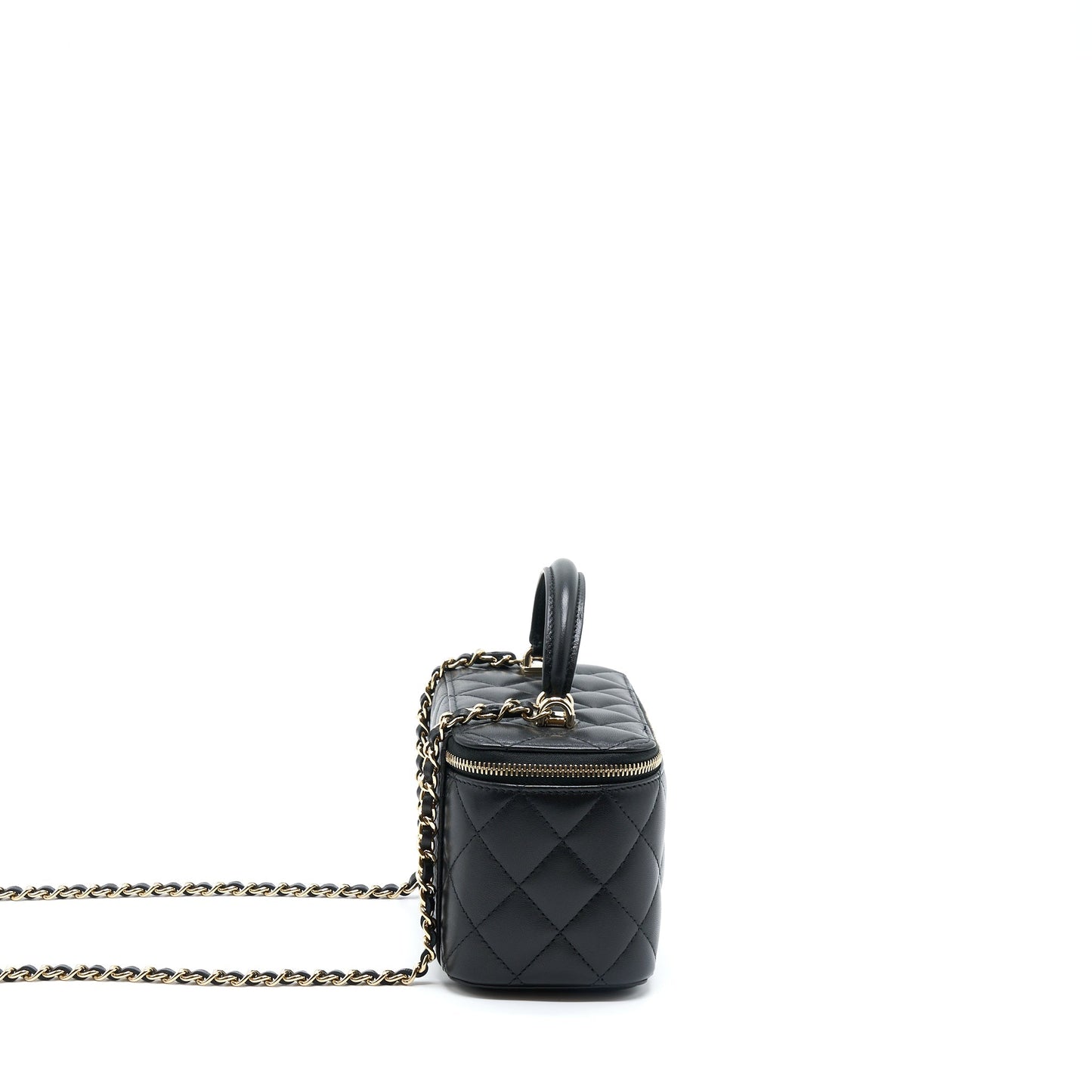 Chanel 22A Top Handle Long Vanity With Chain Lambskin Black L (New Version)