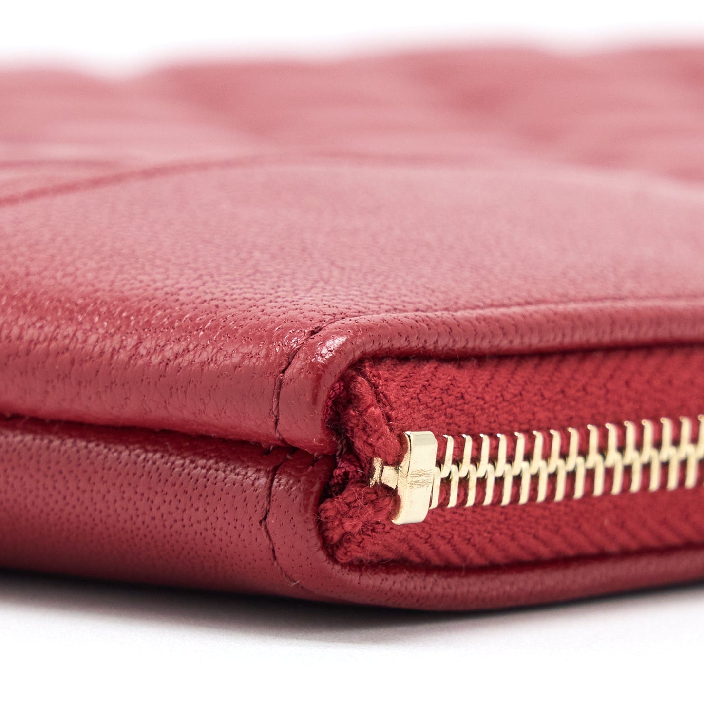 Chanel CC Logo Quilted Zip Pouch/Clutch Calfskin Red