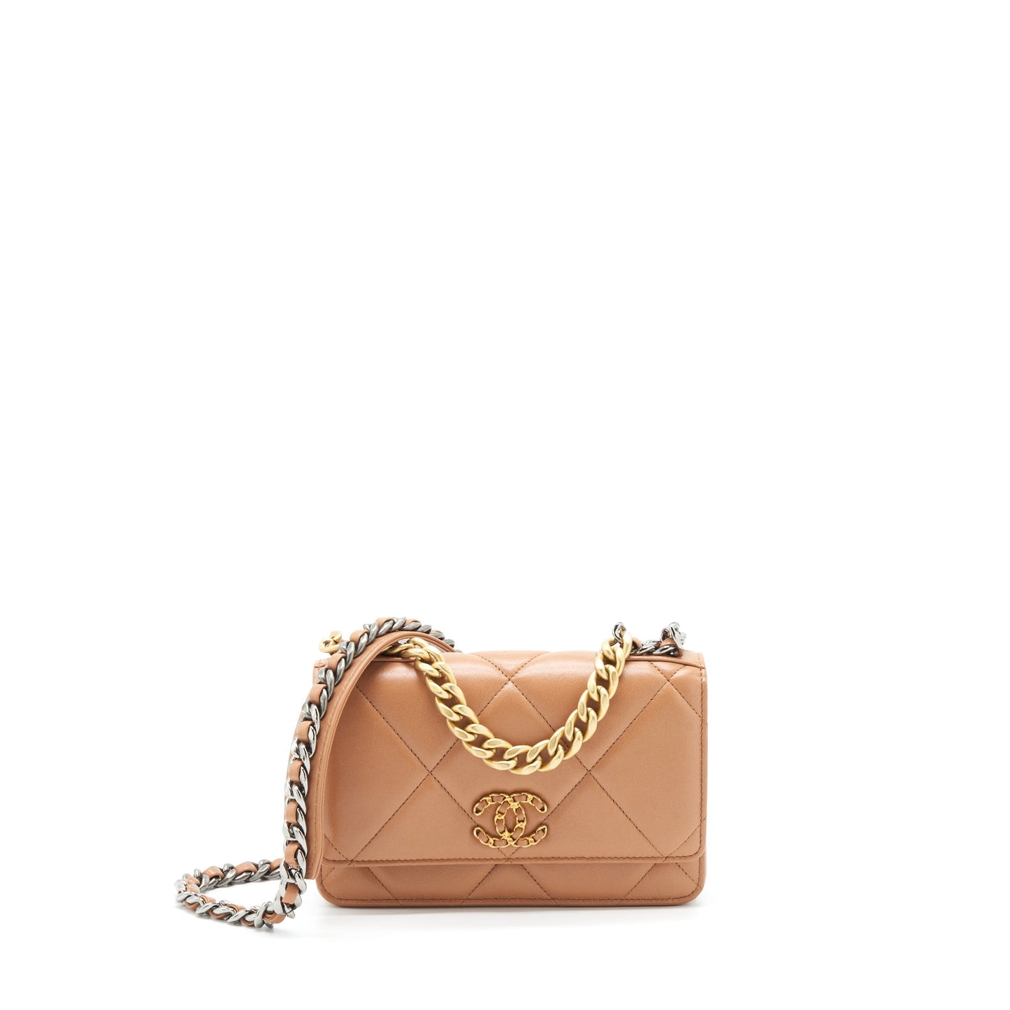 Chanel 19 Wallet On Chain Lambskin Dark Beige