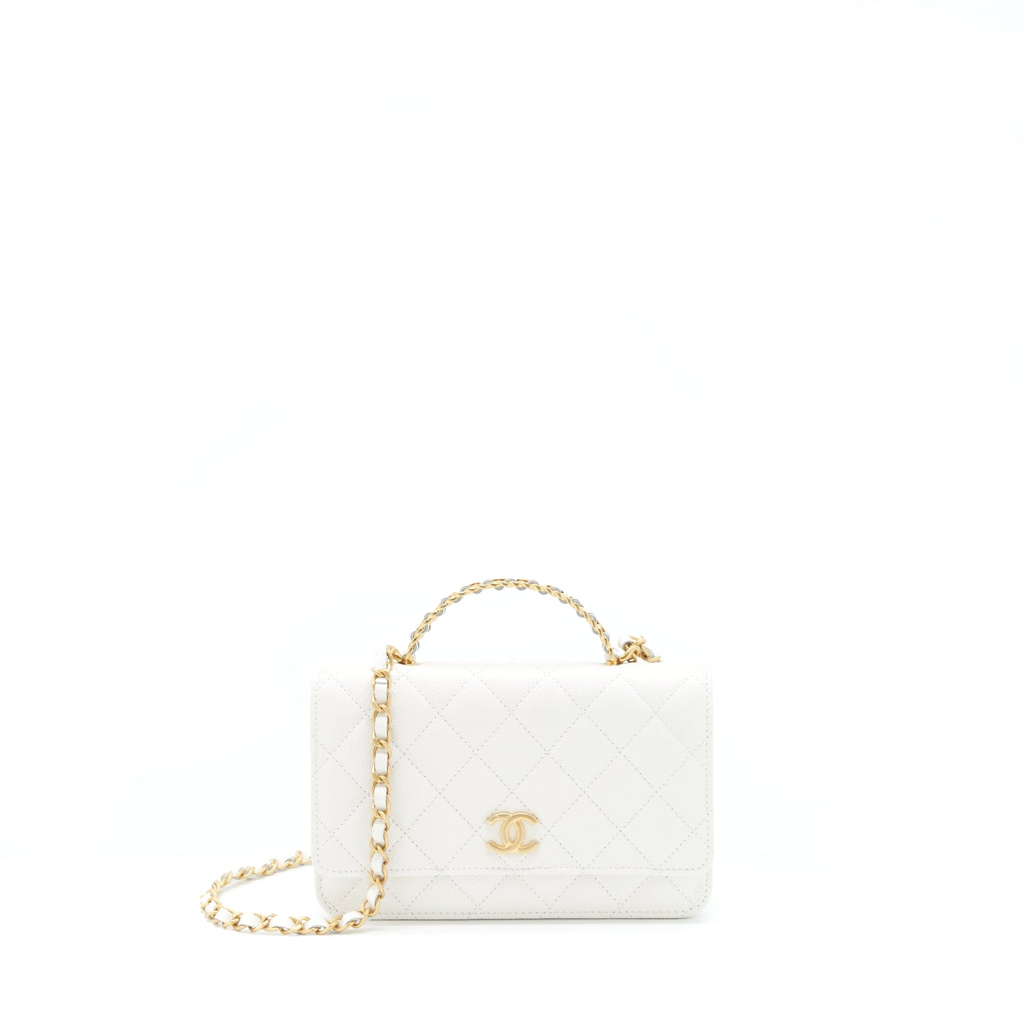 Chanel 22s Logo Top Handle Wallet On Chain Caviar White
