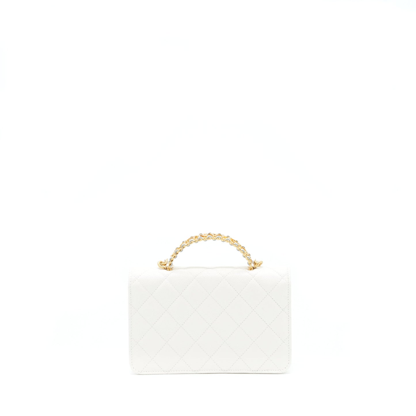 Chanel 22s Logo Top Handle Wallet On Chain Caviar White
