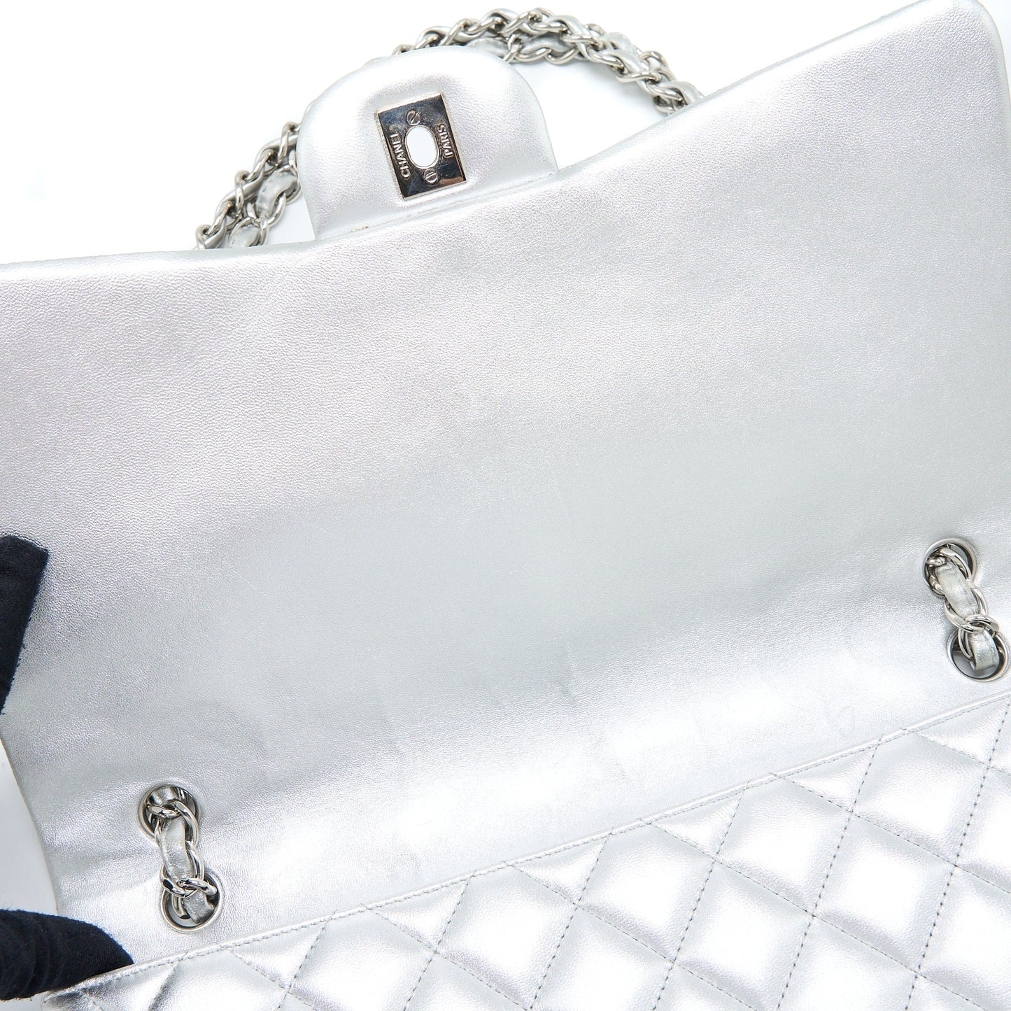 Chanel Maxi Classic Single Flap Bag Lambskin Silver