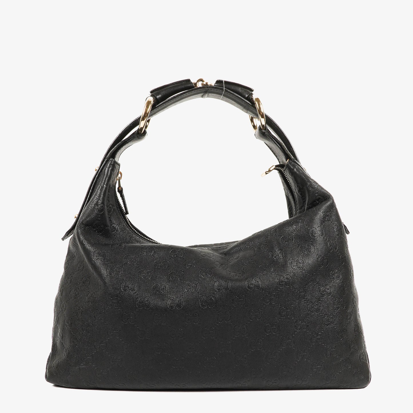 Gucci Black Horsebit Medium Leather Hobo Bag