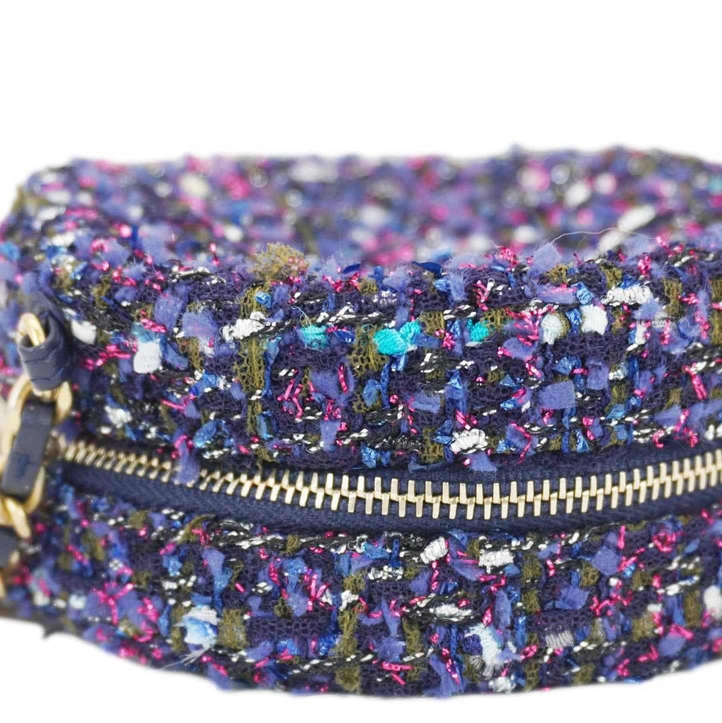 Chanel Round Tweed Chain Clutch Crossbody Bag Blue