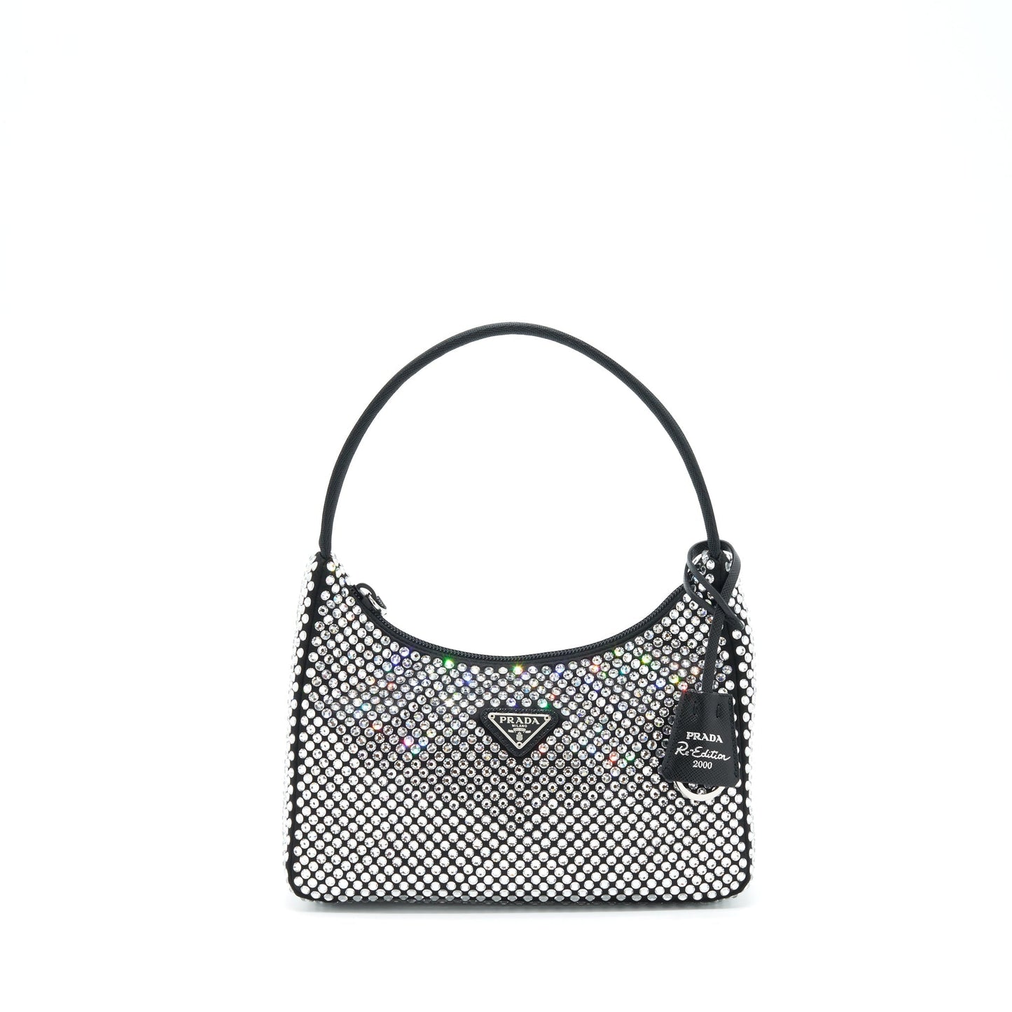 Prada Re-Edition 2000 Crystal Hobo Purse Nylon/Leather Black