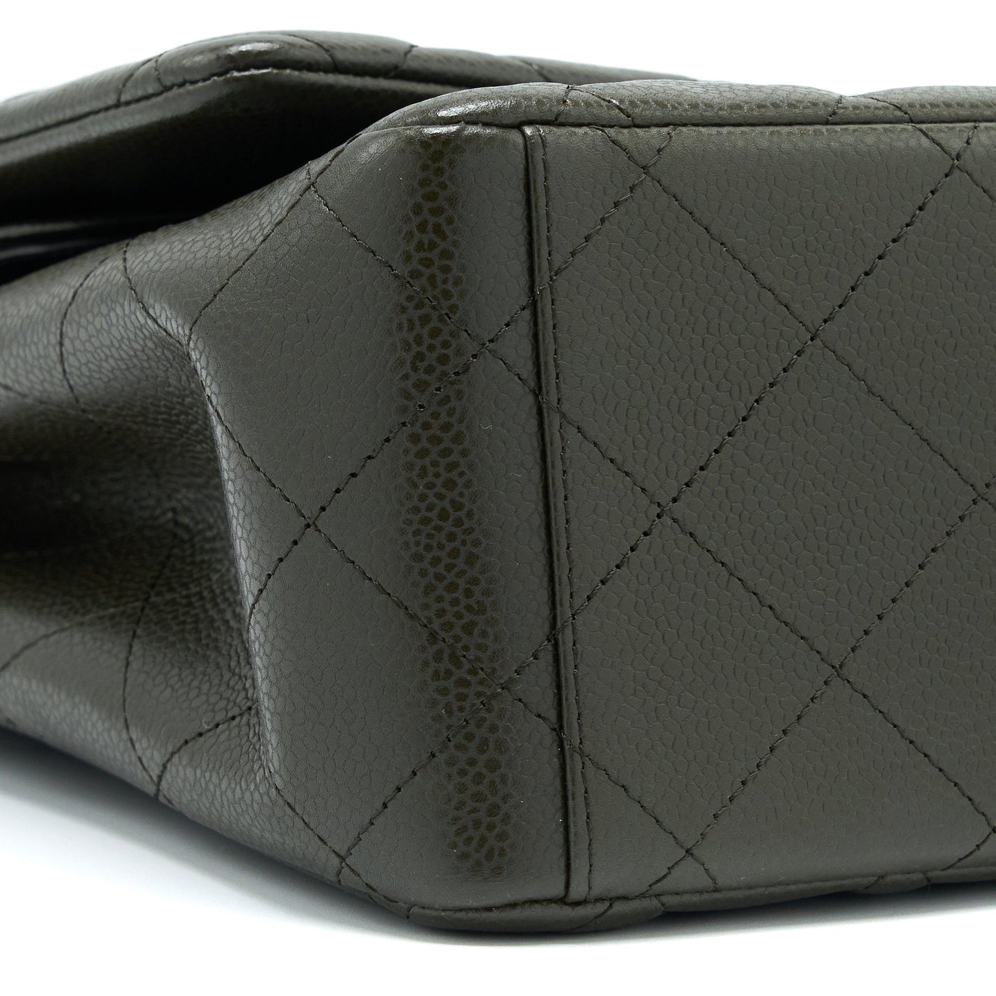 Chanel Maxi Classic Double Flap Bag Caviar Olive Green Brushed